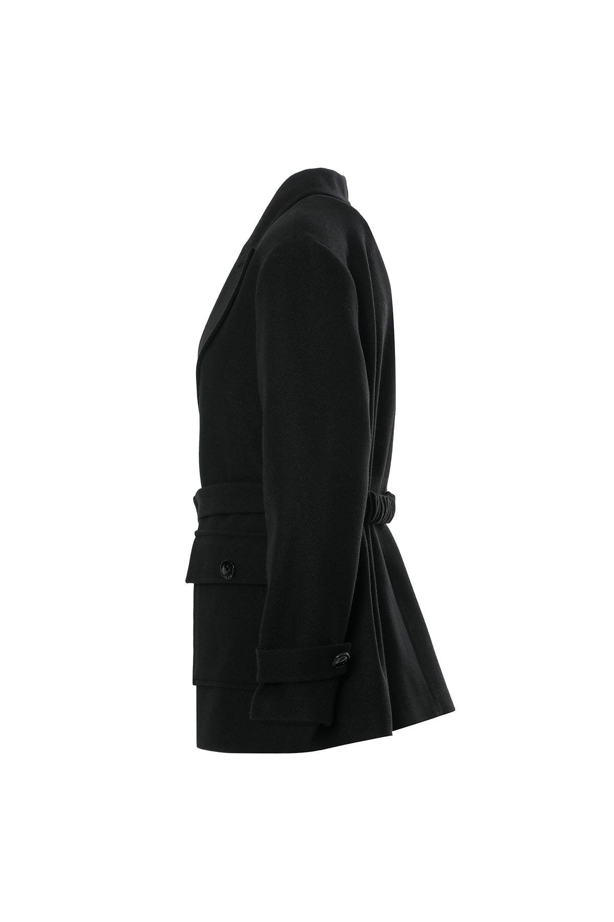 Kruvaze Yaka Kemerli Ve Cepli Ceket