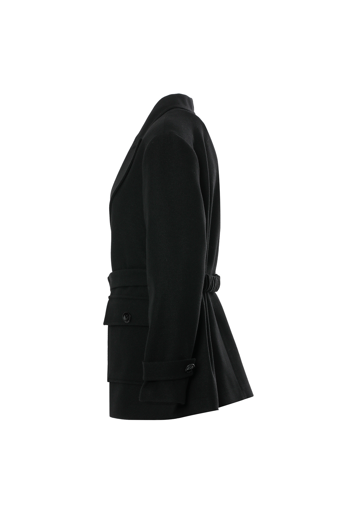 Kruvaze Yaka Kemerli Ve Cepli Ceket