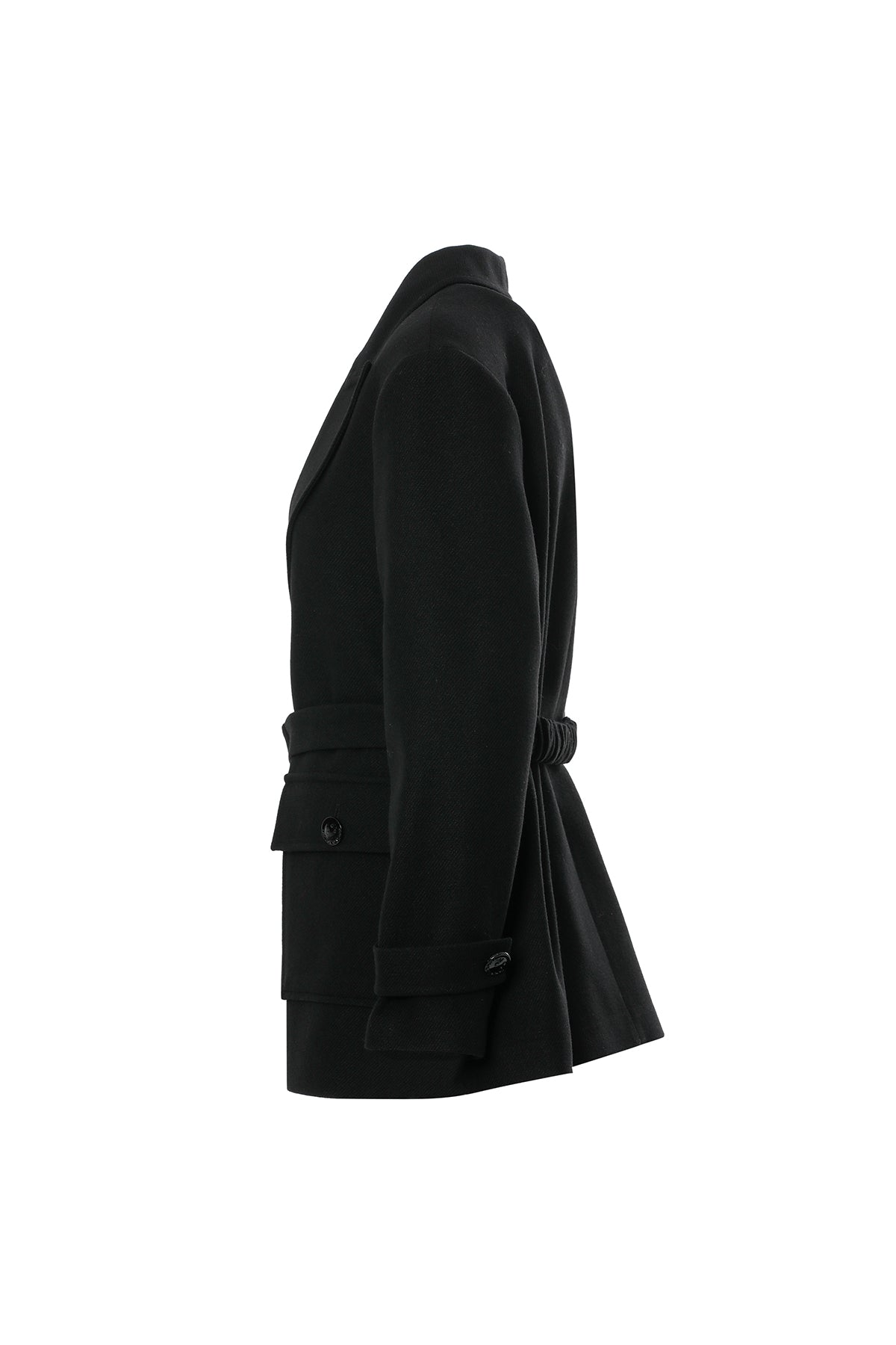 Kruvaze Yaka Kemerli Ve Cepli Ceket