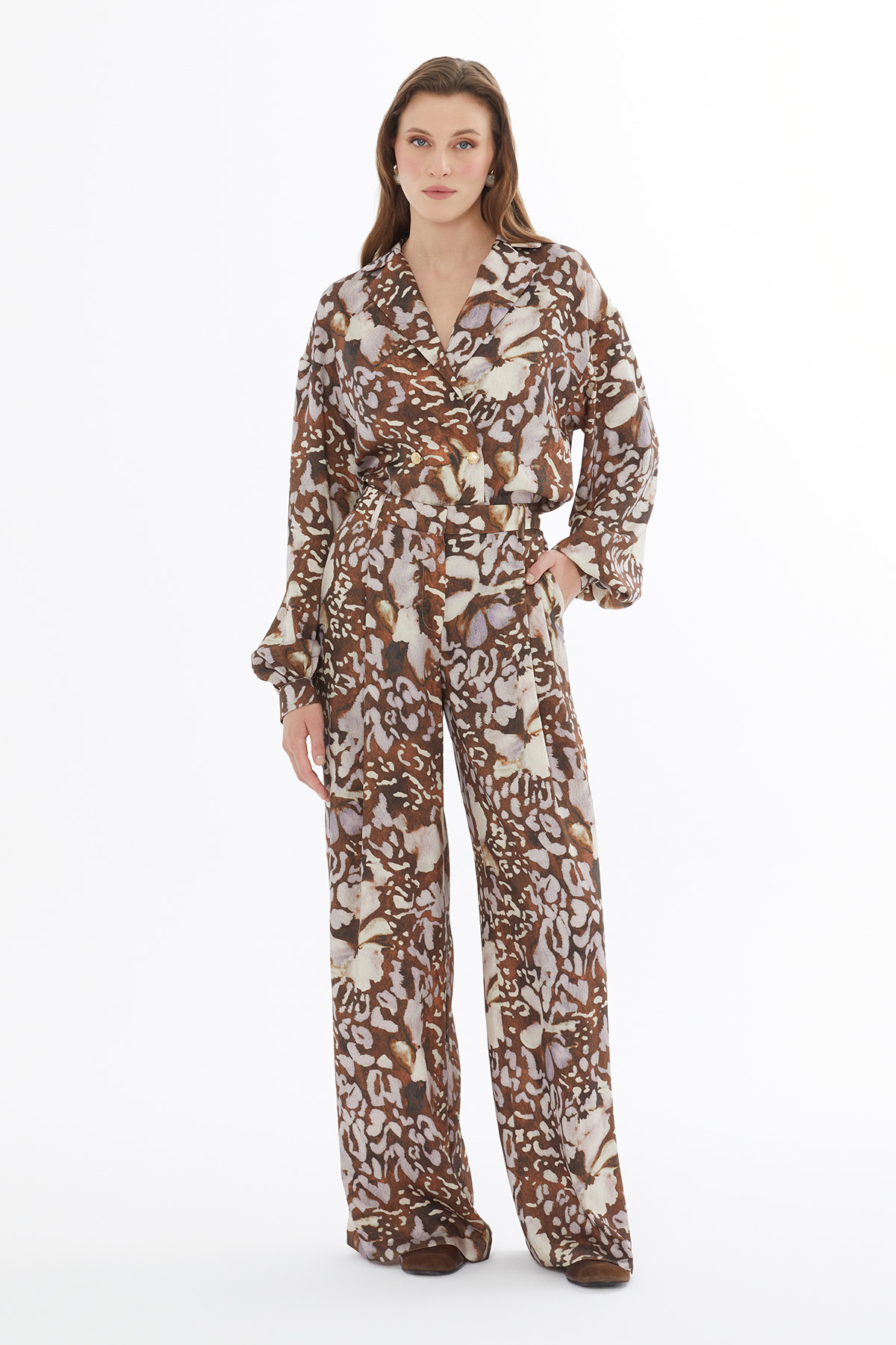 Ön Orta Fermuar Ve Agraf Kapamalı Bol Kadın Pantolon