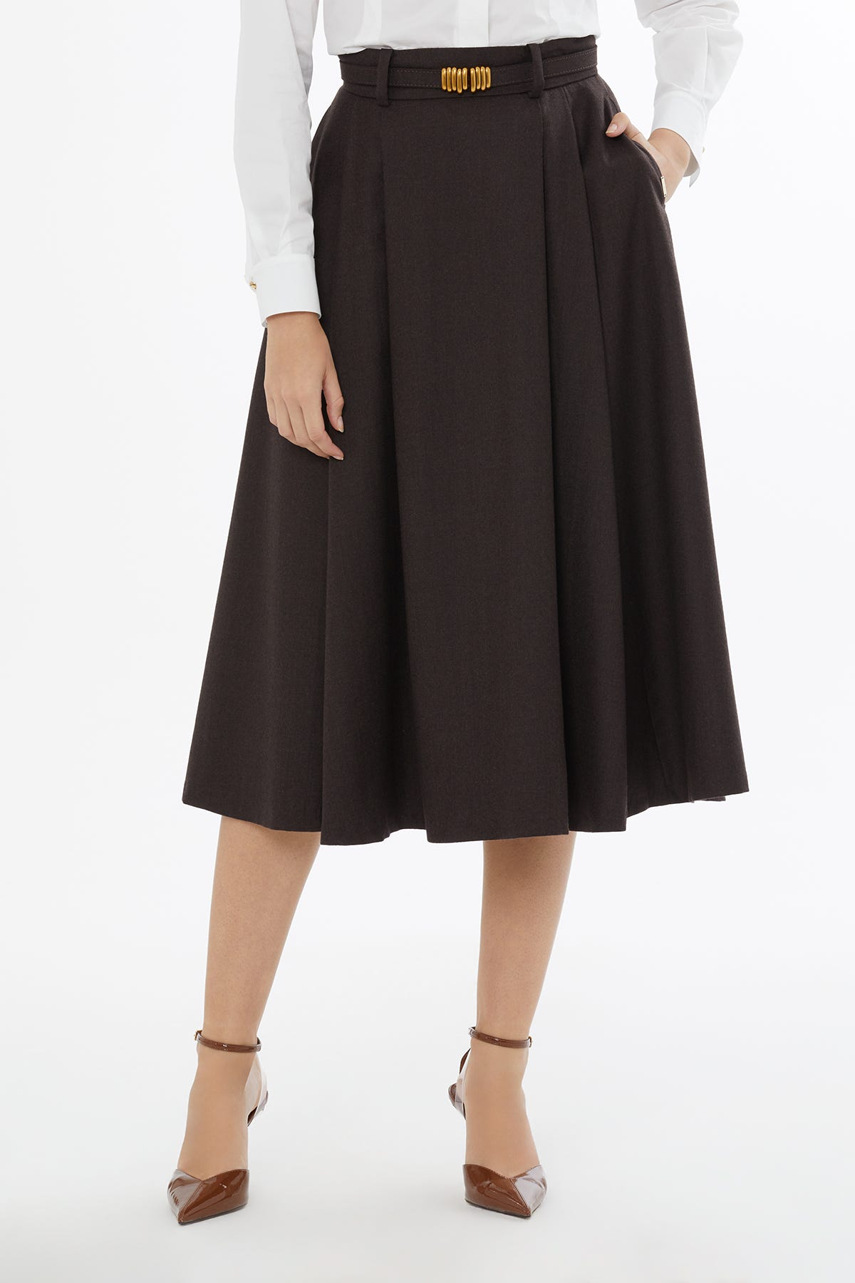 Arka Fermuarlı Köprü Detaylı Kadın Etek