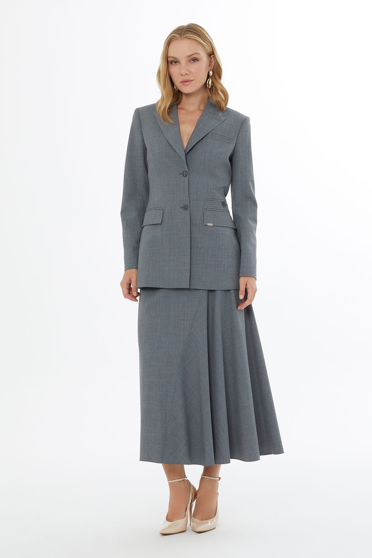 Düğmeli Fileto Cepli Kadın Ceket