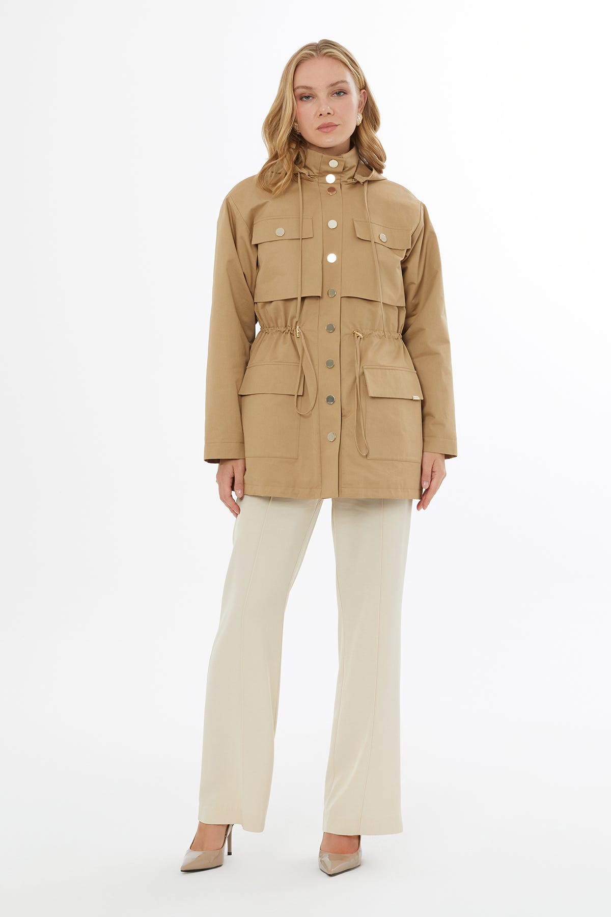 Önden Çıtçıtlı Koldan Büzgülü Stoperli Ceket