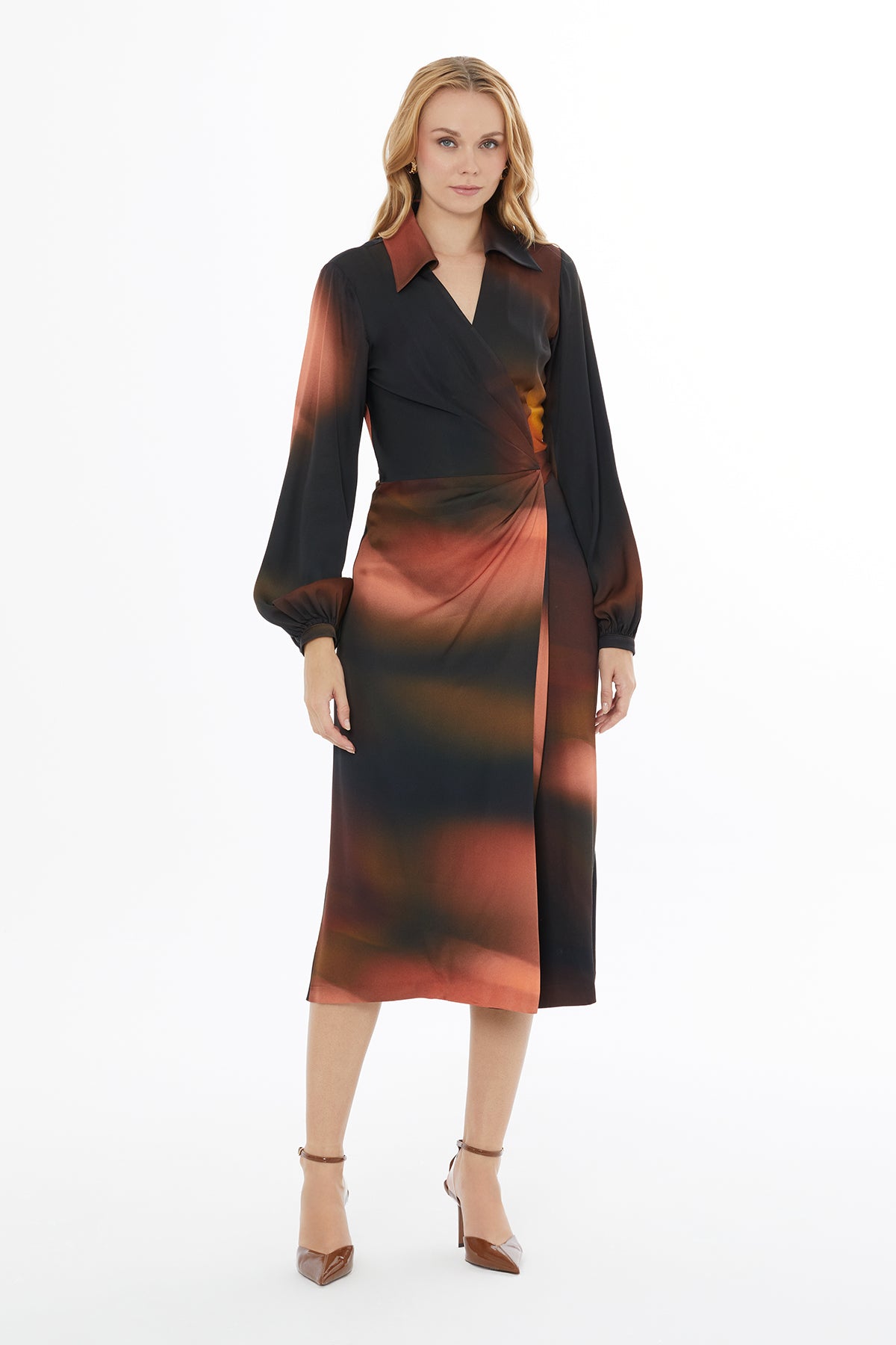 Anveloplu Uzun Kollu Düğmeli Elbise