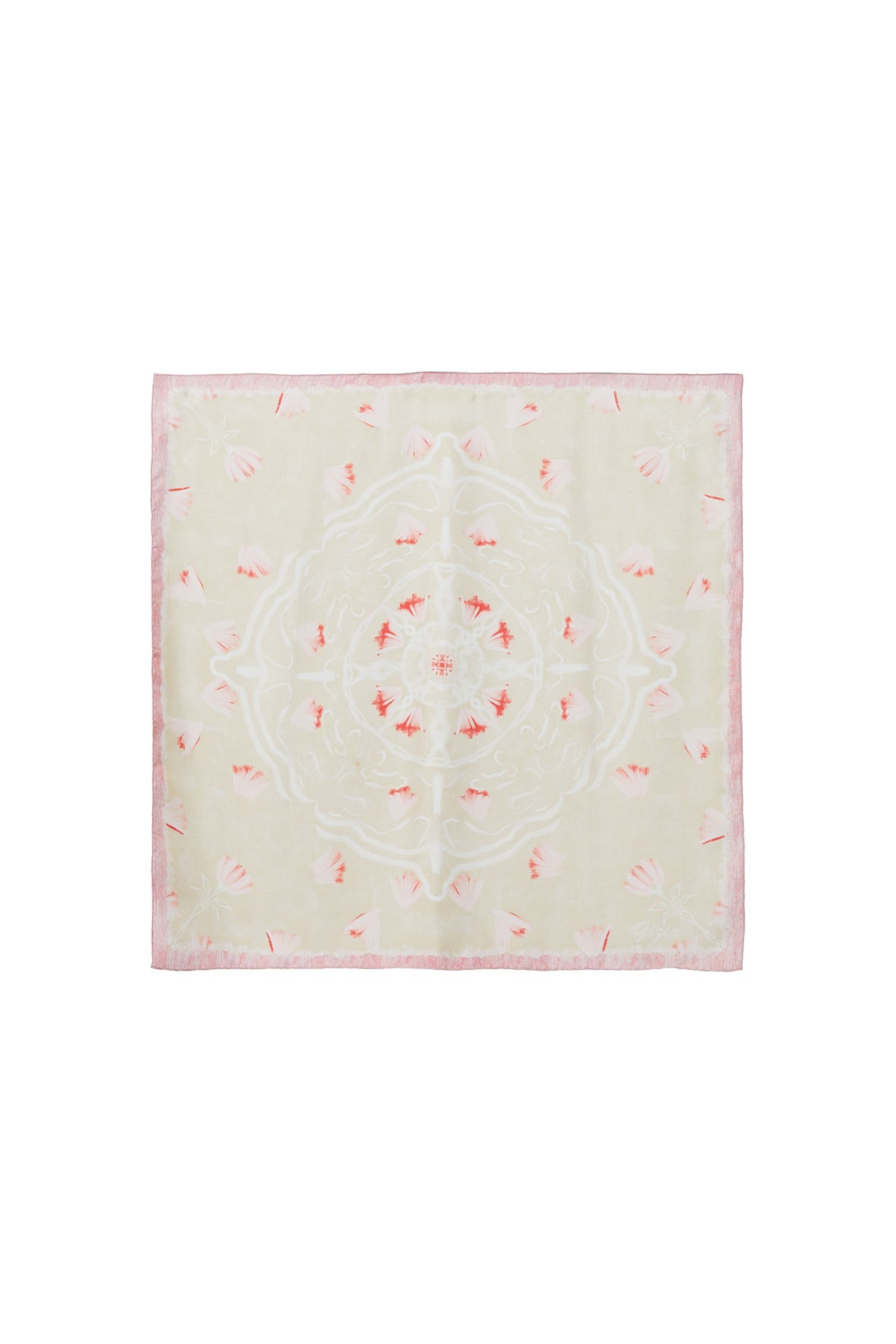 Simetrik Ve Pembe Çiçek Motifli Eşarp