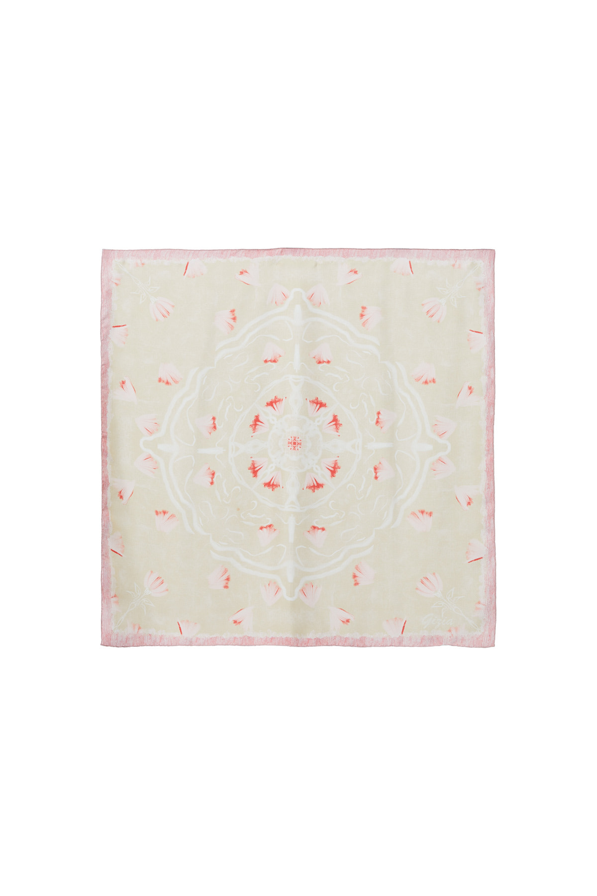 Simetrik Ve Pembe Çiçek Motifli Eşarp