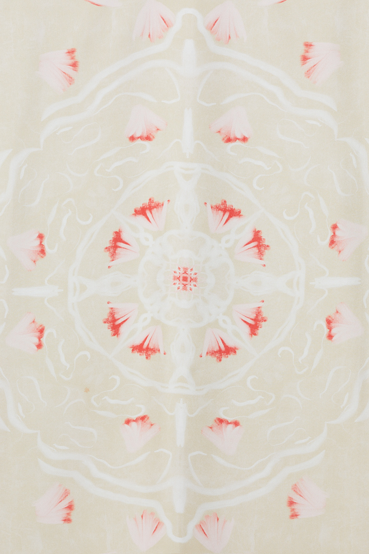 Simetrik Ve Pembe Çiçek Motifli Eşarp