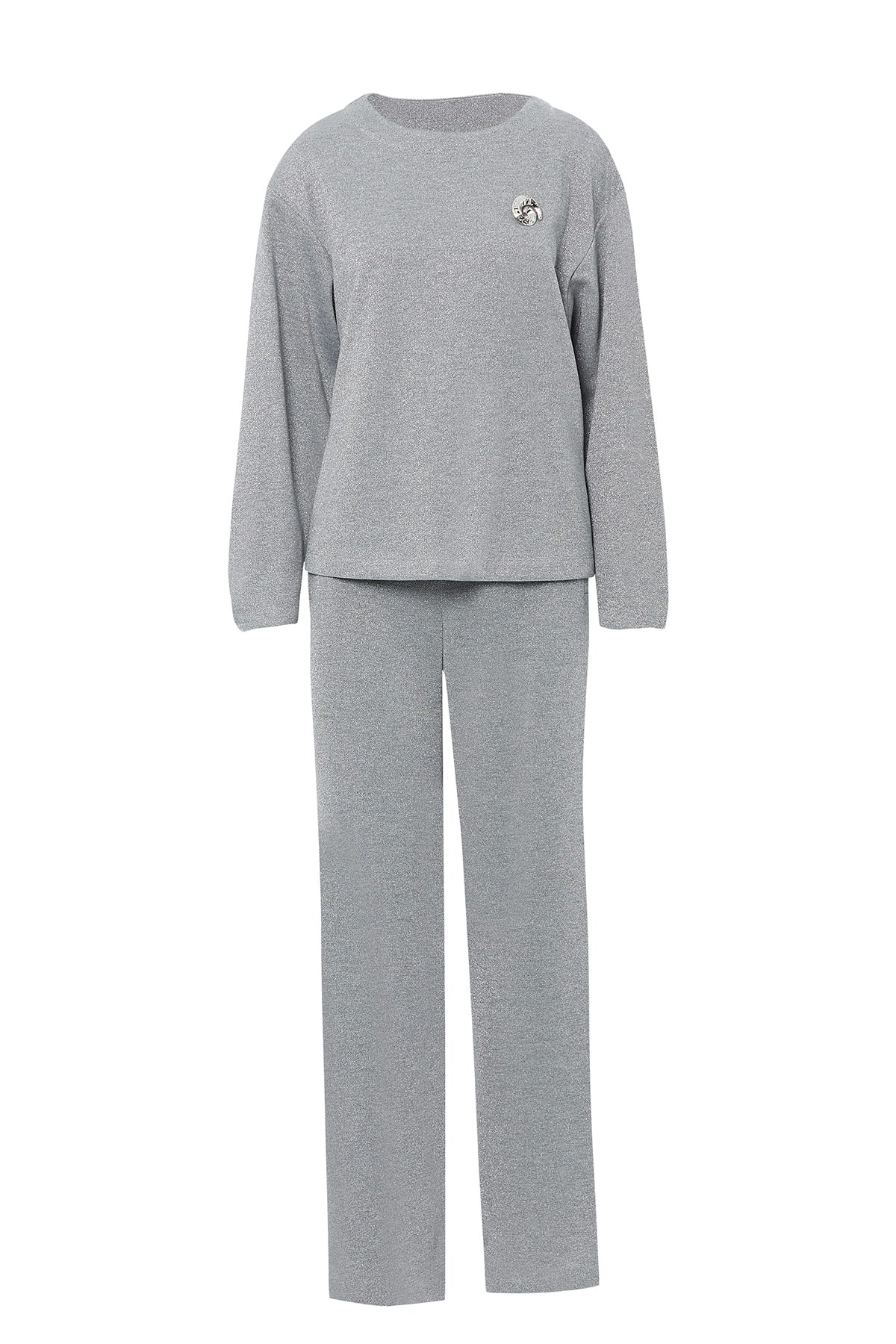 Broş Detaylı Beli Lastikli Simli Eşofman Takımı