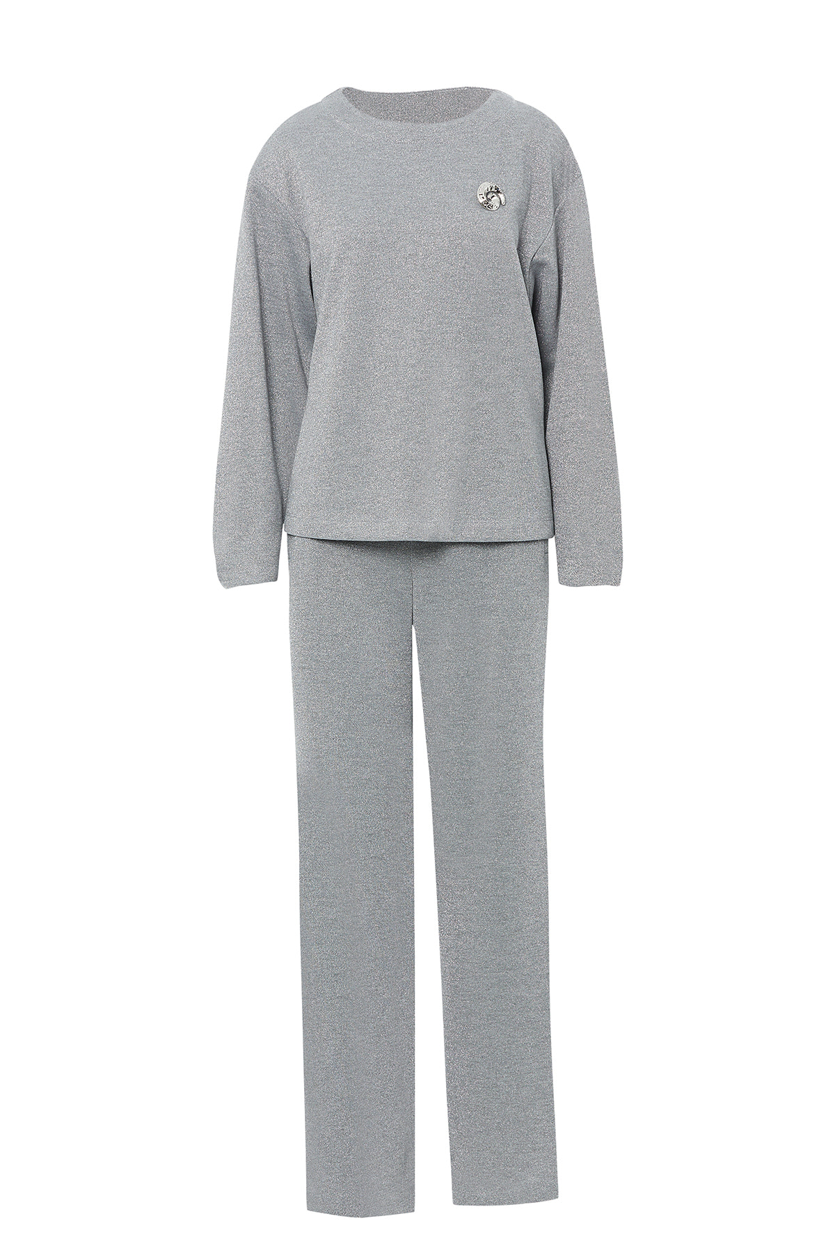 Broş Detaylı Beli Lastikli Simli Eşofman Takımı