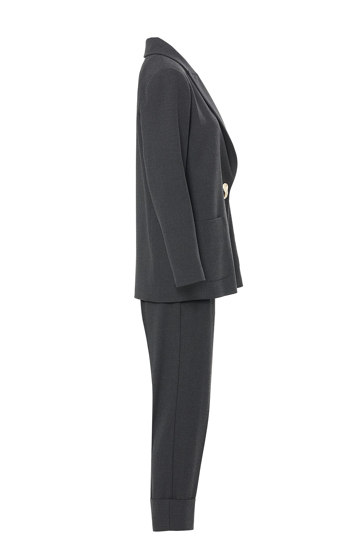 Metal Düğmeli Duble Paçalı Beli Lastikli Pantolonlu Takım