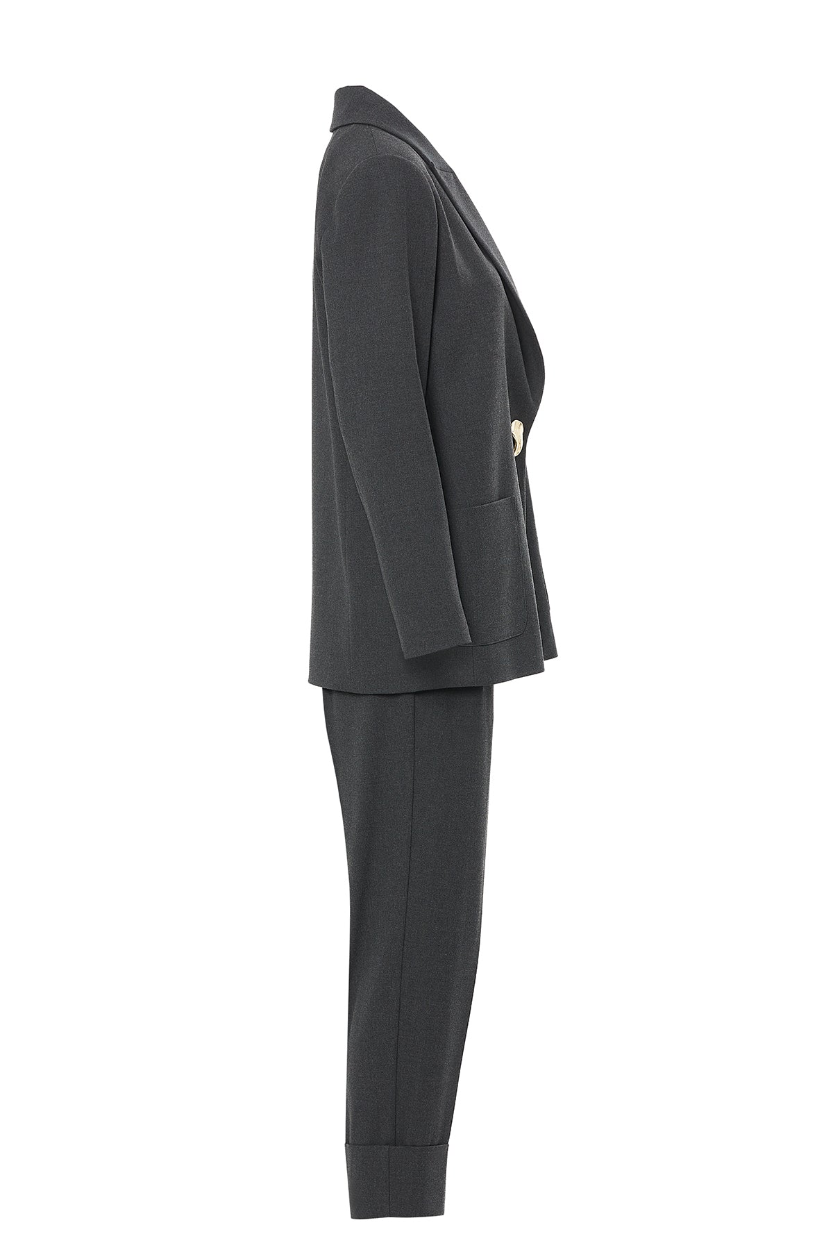 Metal Düğmeli Duble Paçalı Beli Lastikli Pantolonlu Takım