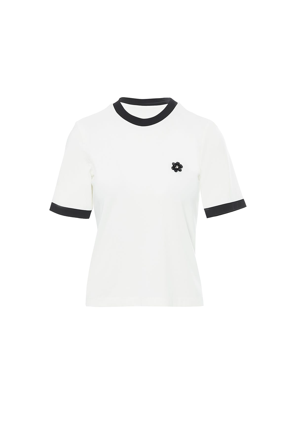 Broşlu Yaka Ve Kol Bantları Garnili T-Shirt