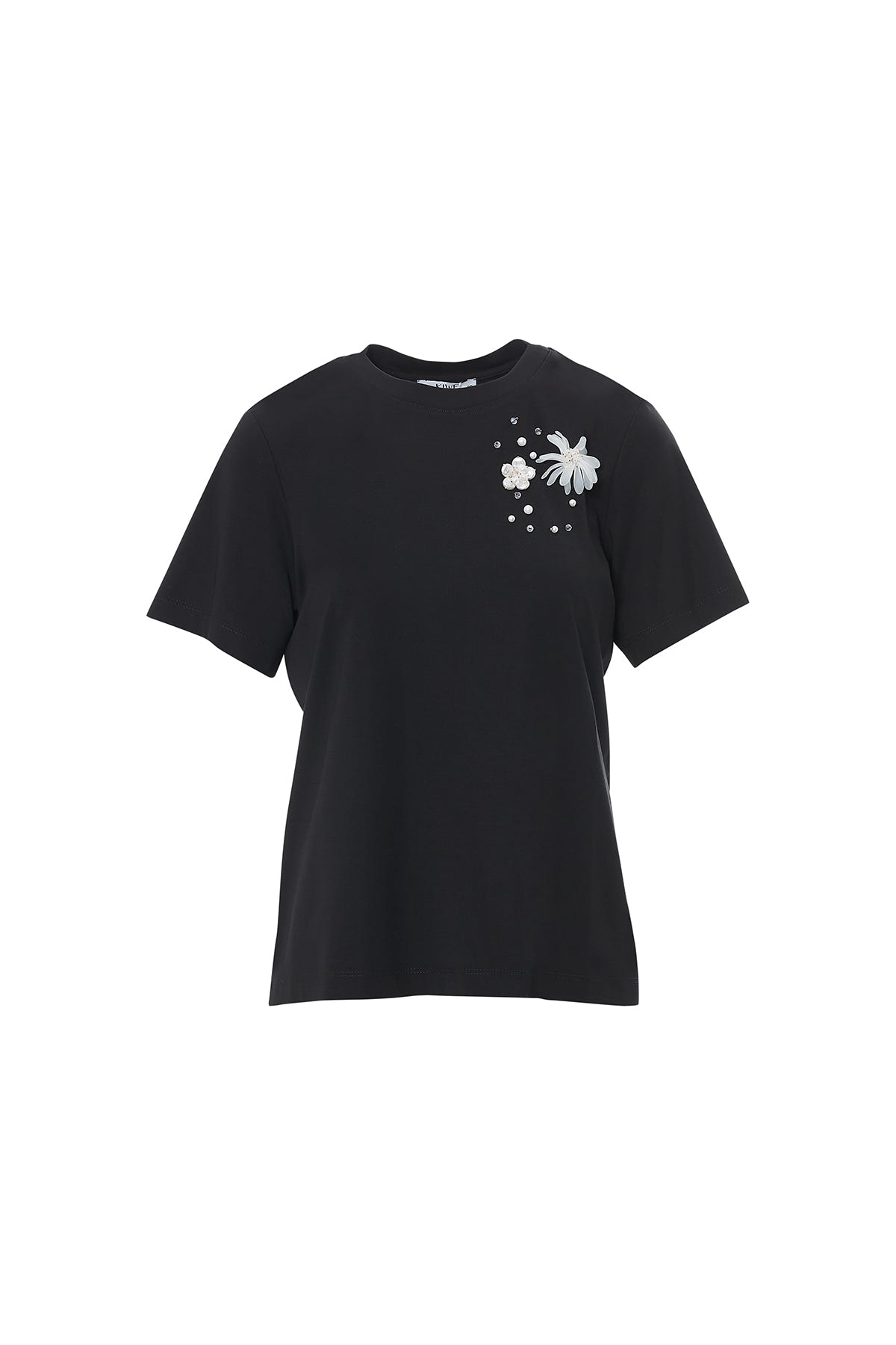 Serpme Ve Broş Detaylı Siyah T-Shirt