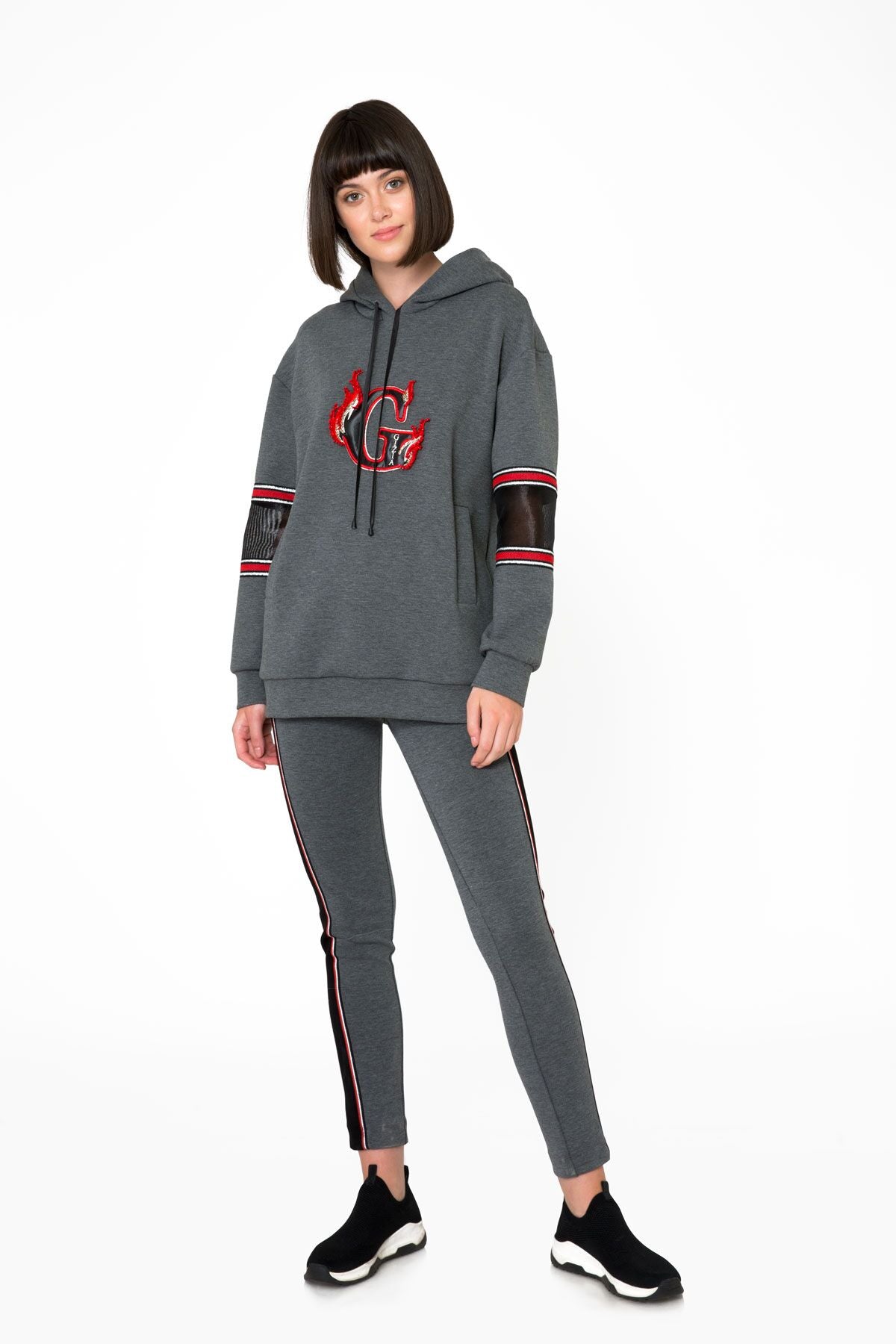 Transparan Kol Detaylı Kapüşonlu Sweatshirt