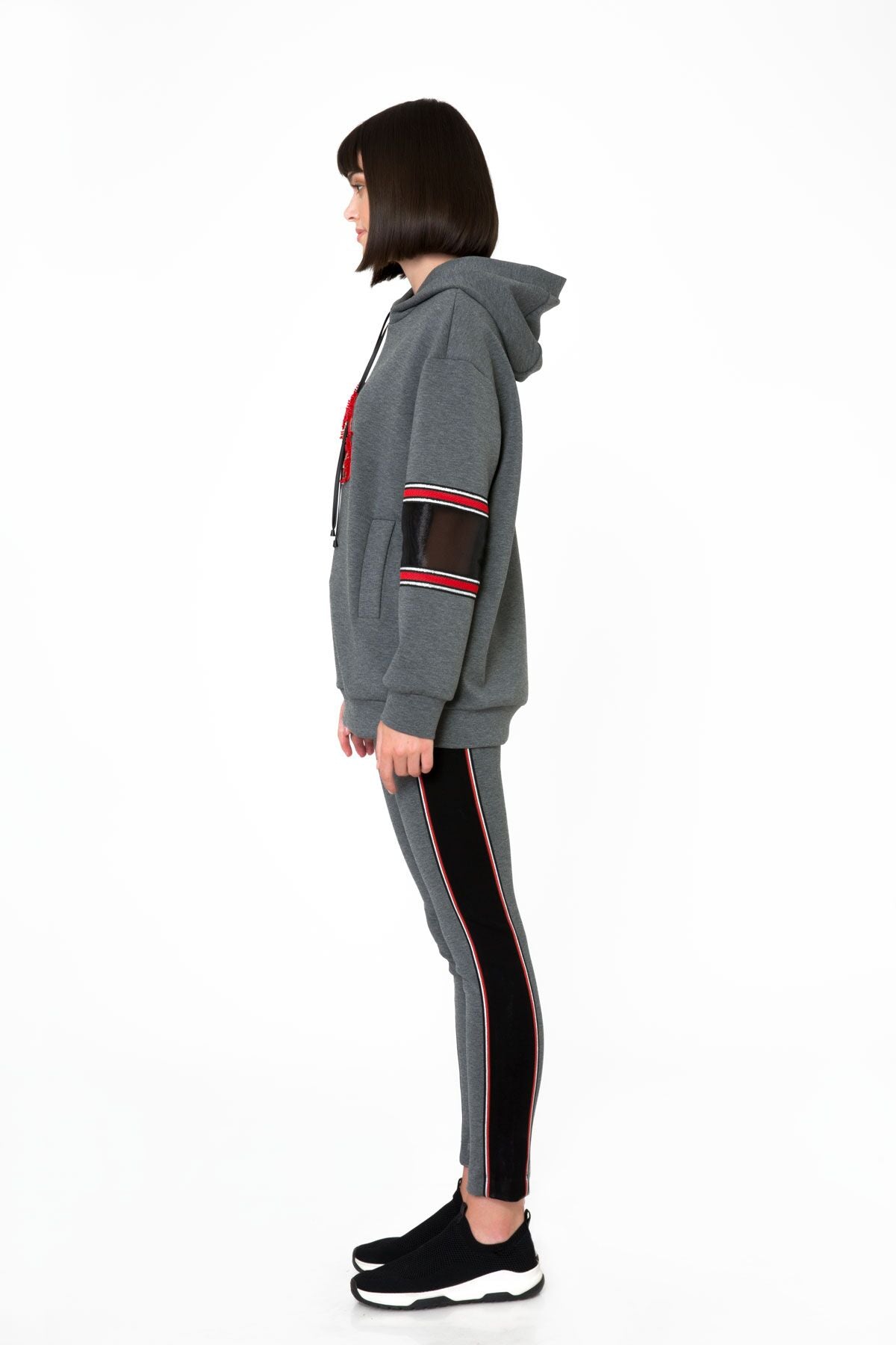 Transparan Kol Detaylı Kapüşonlu Sweatshirt