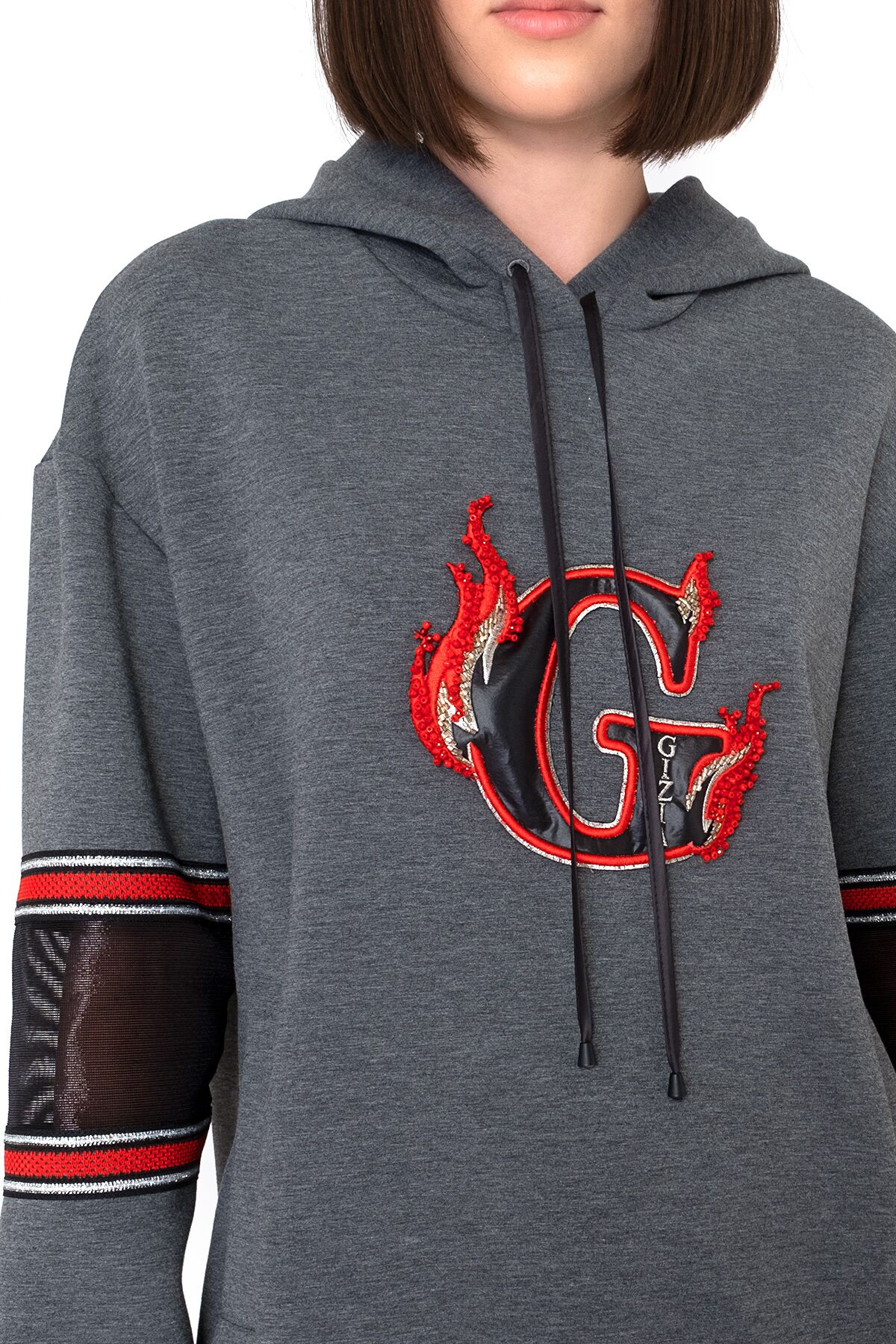 Transparan Kol Detaylı Kapüşonlu Sweatshirt