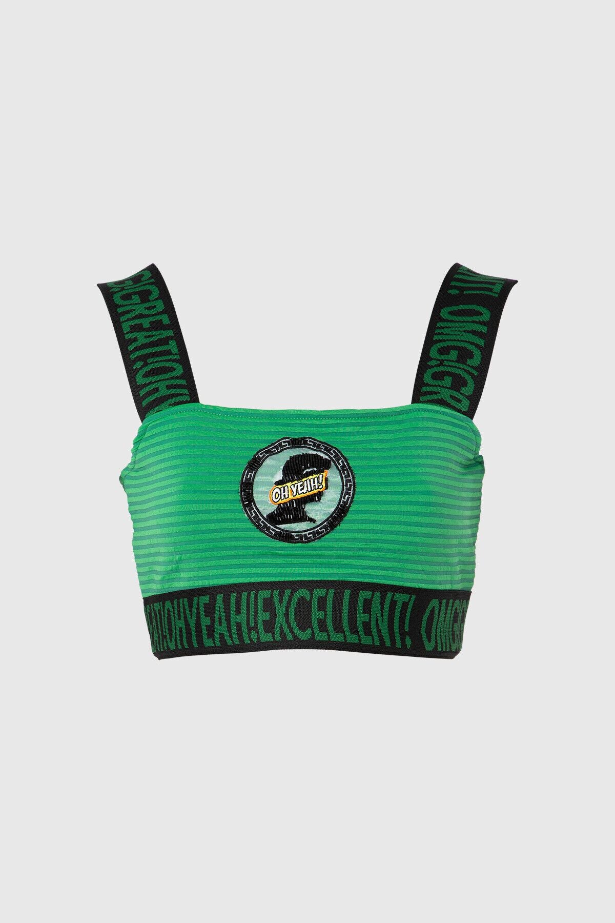 Nakış Arma Detaylı Şerit Yazılı Askılı Crop Top