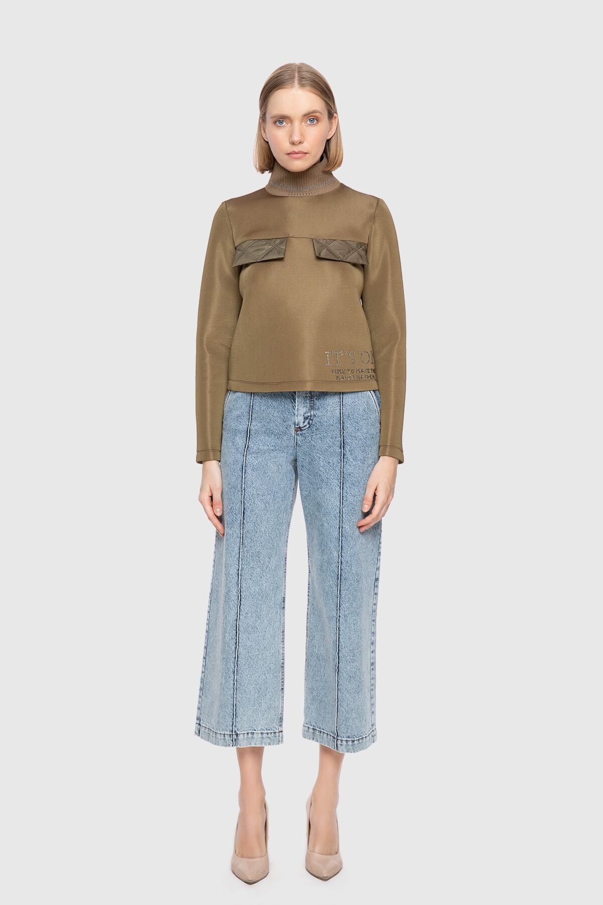 Yakası Triko Cep Kapakları Yağmurluk Garnili Sweatshirt