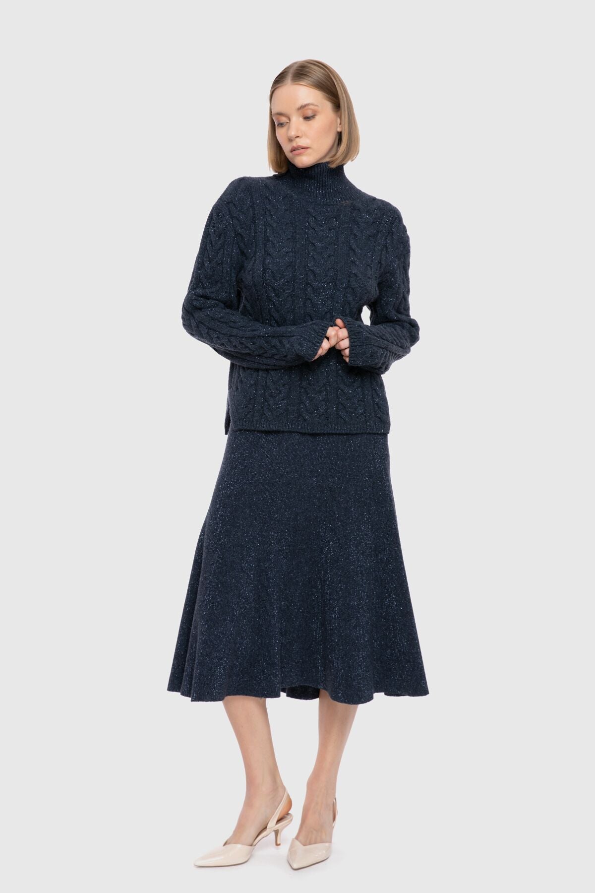 Örgülü Balıkçı Yaka Triko Kazak