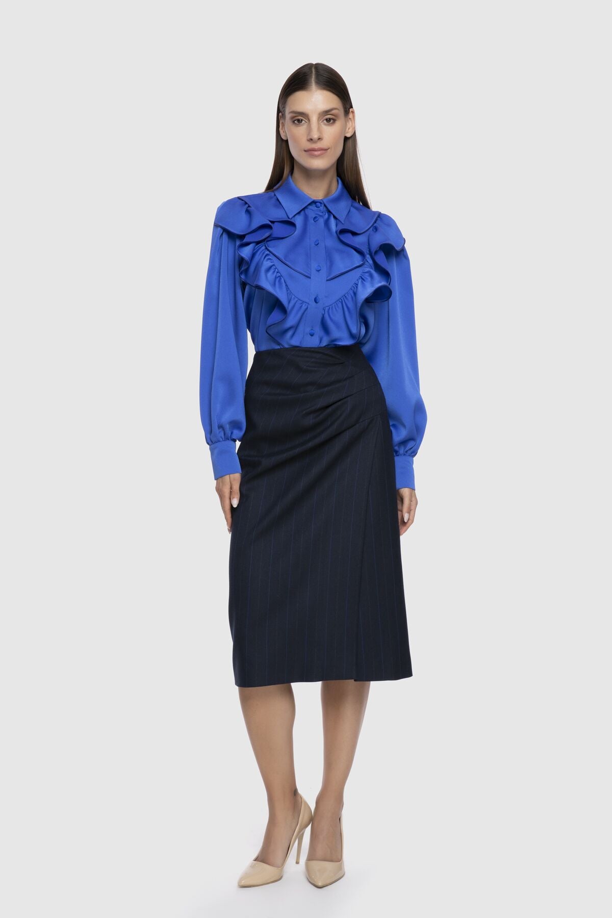 Asimetrik Drape Detaylı Kalem Etek