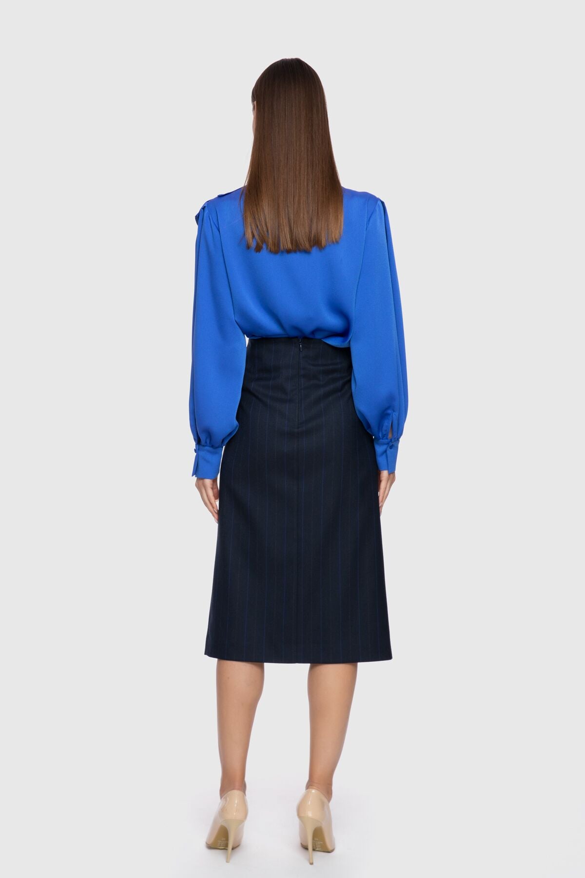 Asimetrik Drape Detaylı Kalem Etek