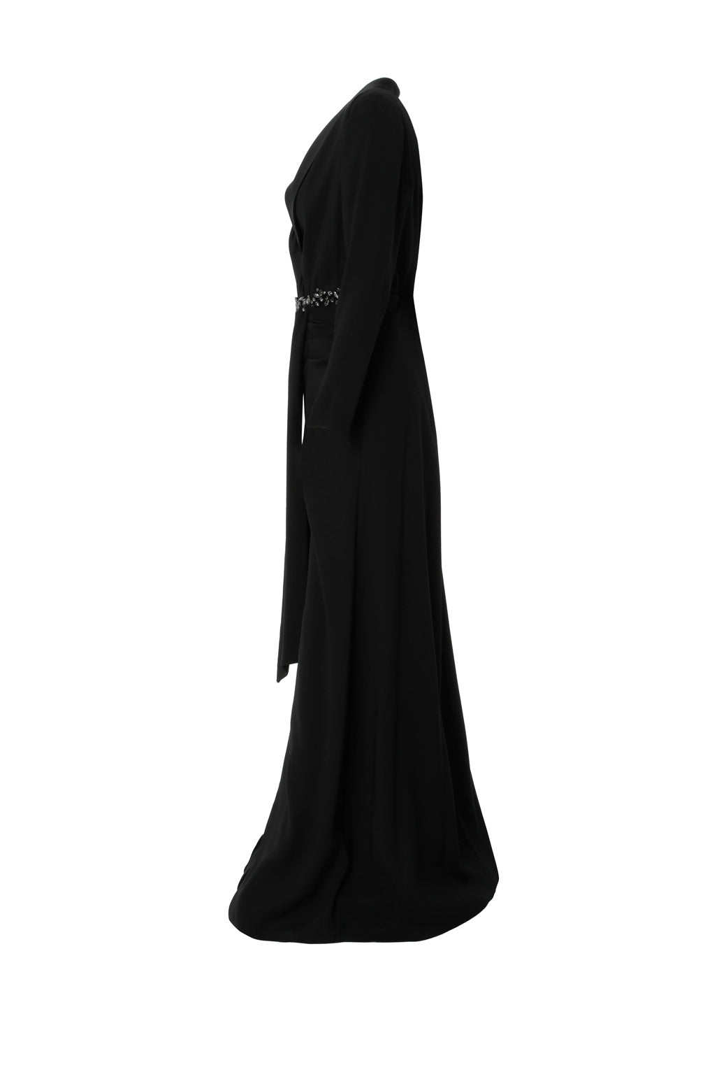 Drape Detaylı İşlemeli Uzun Abiye Elbise