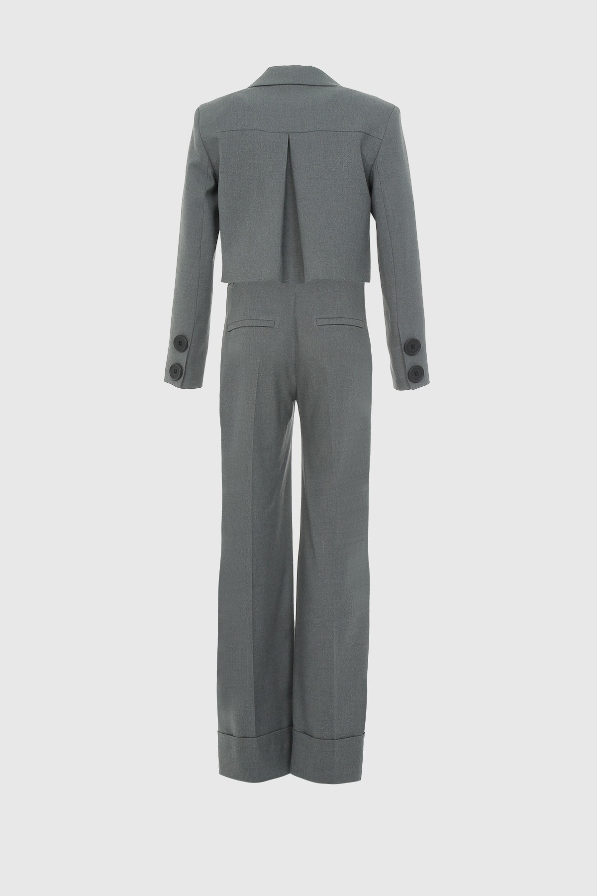Crop Ceket Ve Palazzo Pantolonlu Gri Takım