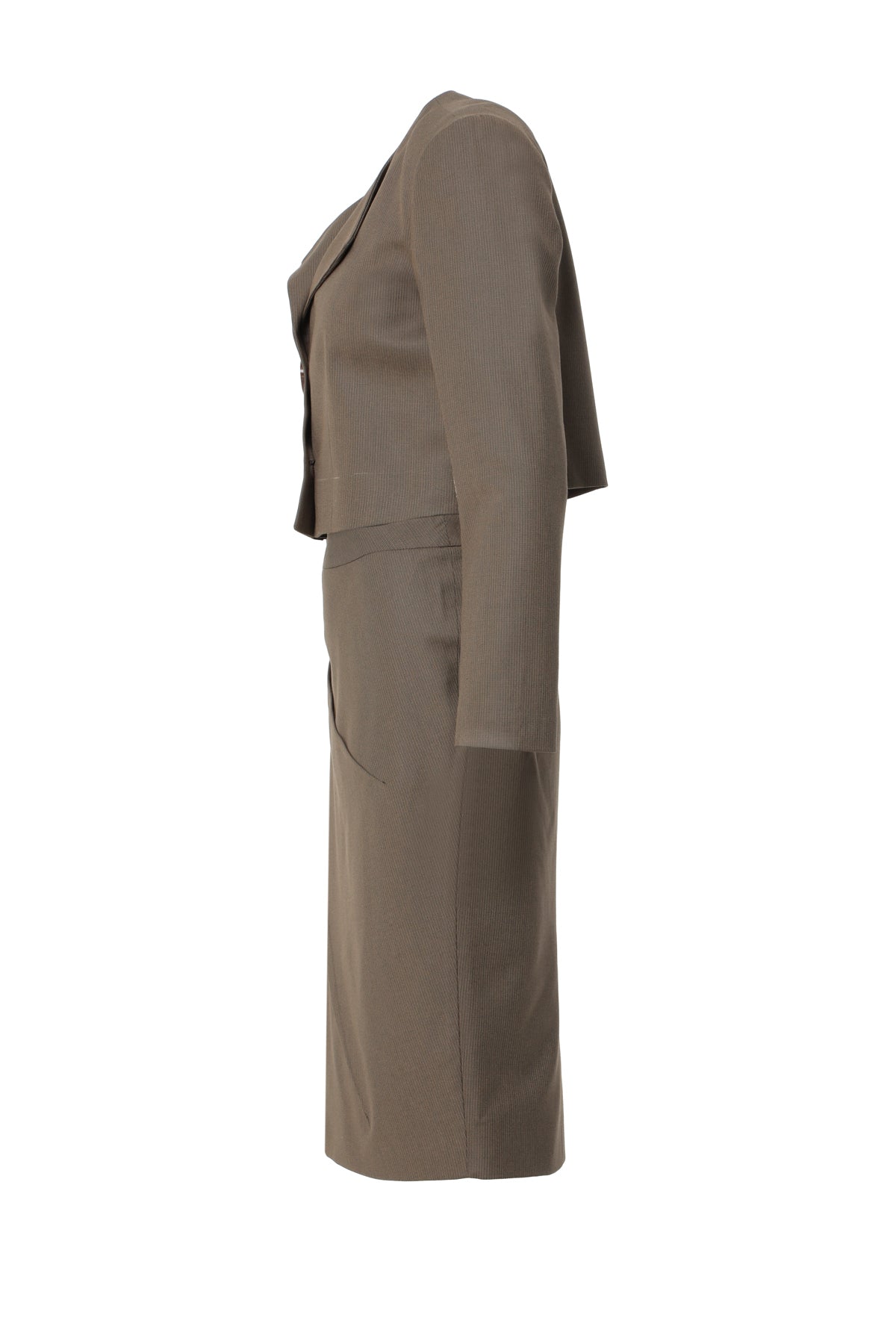 Drape Detaylı İki Düğeli Etek Ceket Takım
