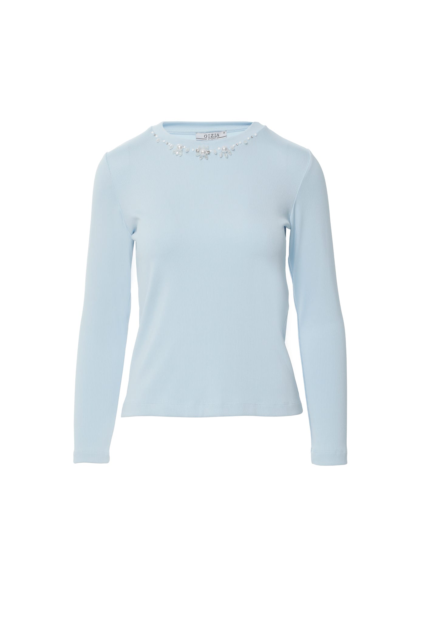 Yakası İşleme Detaylı Uzun Kollu Basic Somon T-shirt