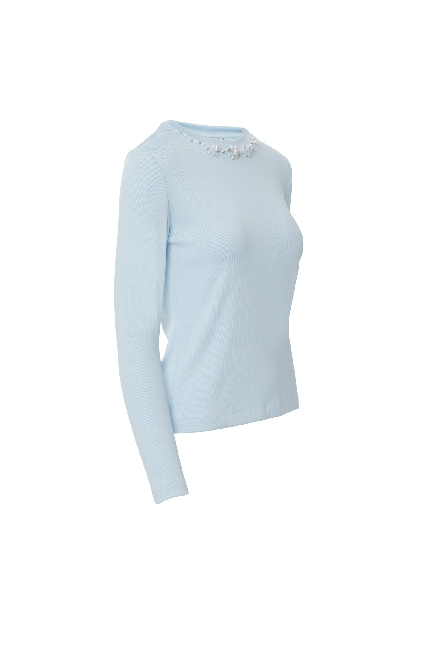 Yakası İşleme Detaylı Uzun Kollu Basic Somon T-shirt