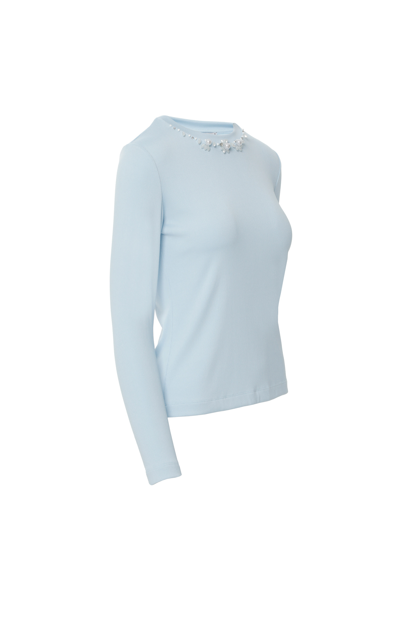 Yakası İşleme Detaylı Uzun Kollu Basic Somon T-shirt