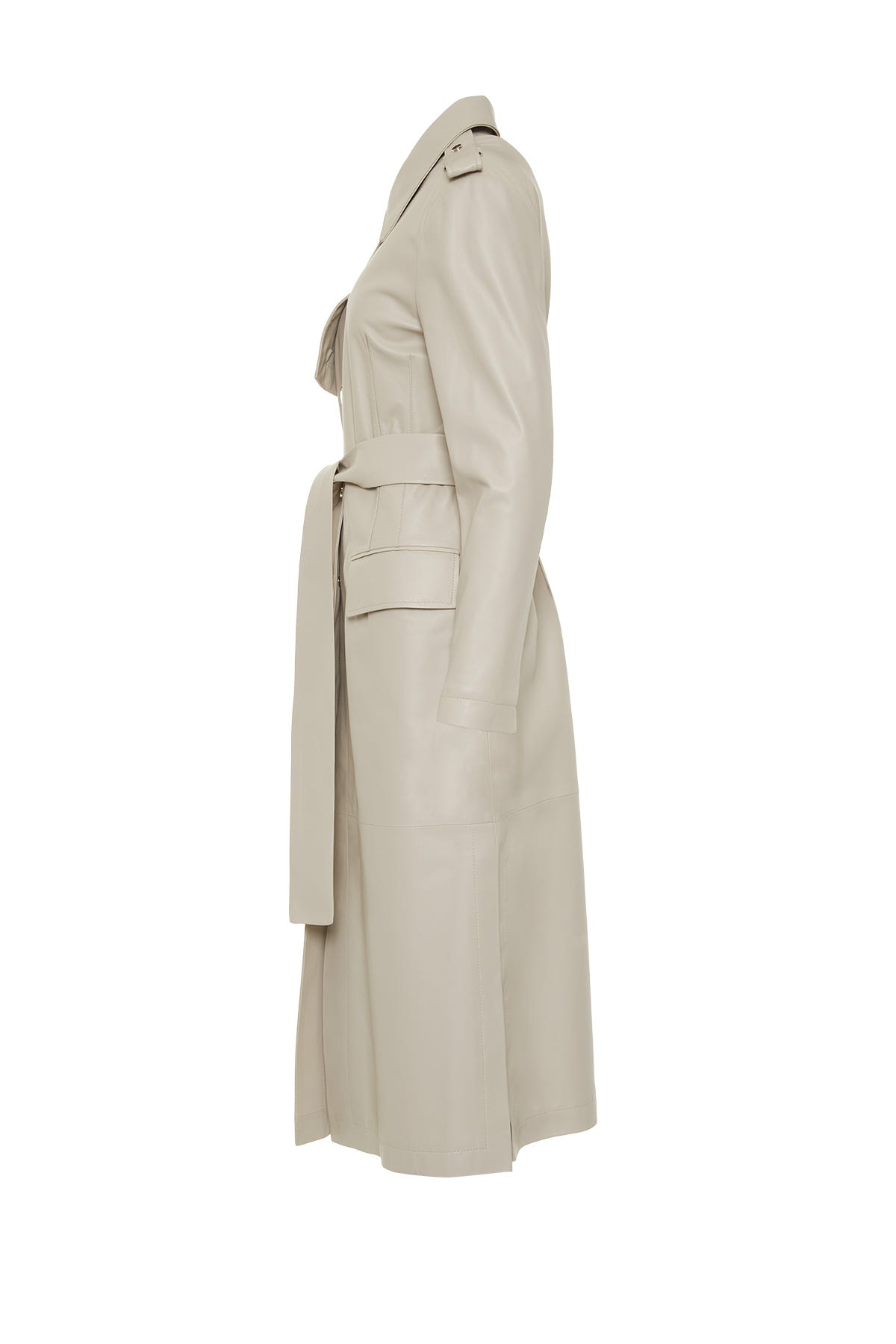 Çıtçıt Detaylı Seyyar Kuşaklı Deri Trenchcoat