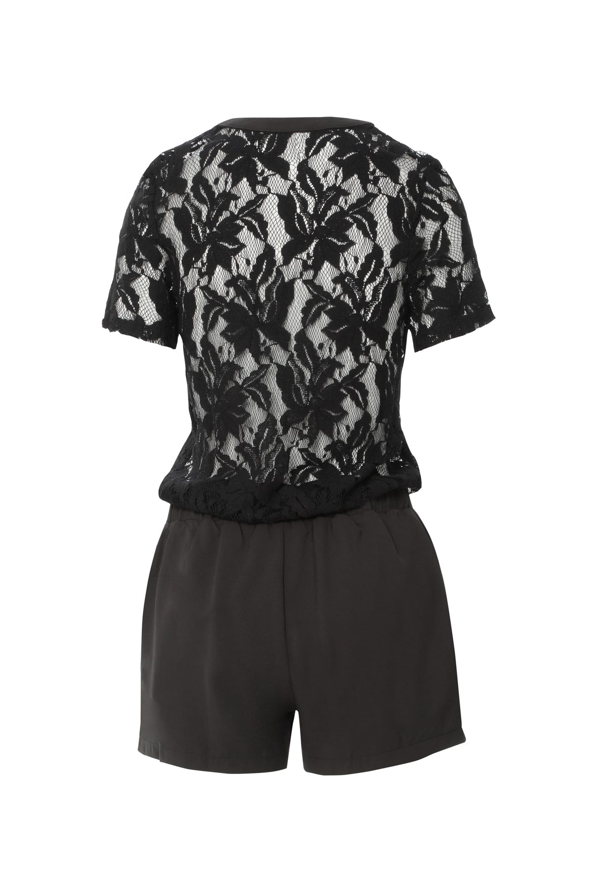 Üst Beden Dantelli Beli Lastikli Mini Tulum