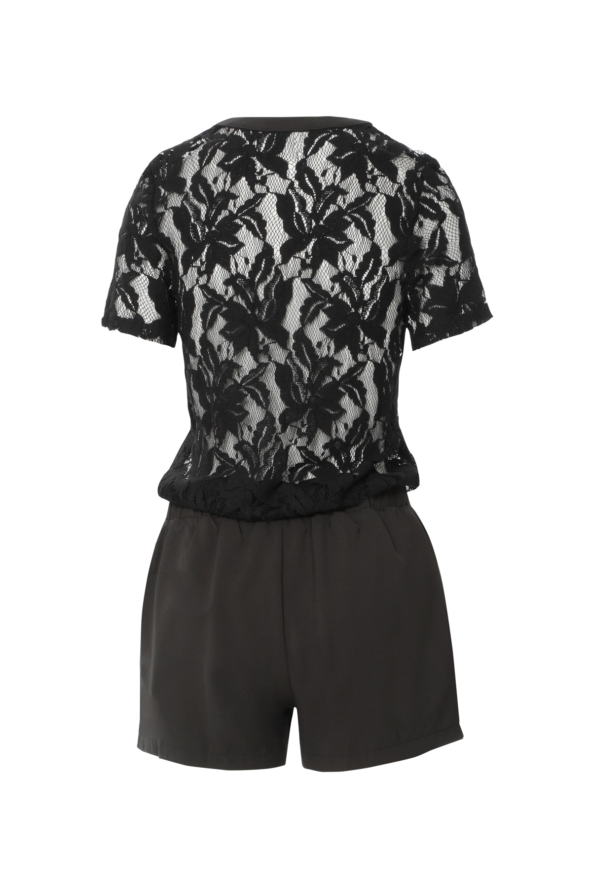 Üst Beden Dantelli Beli Lastikli Mini Tulum