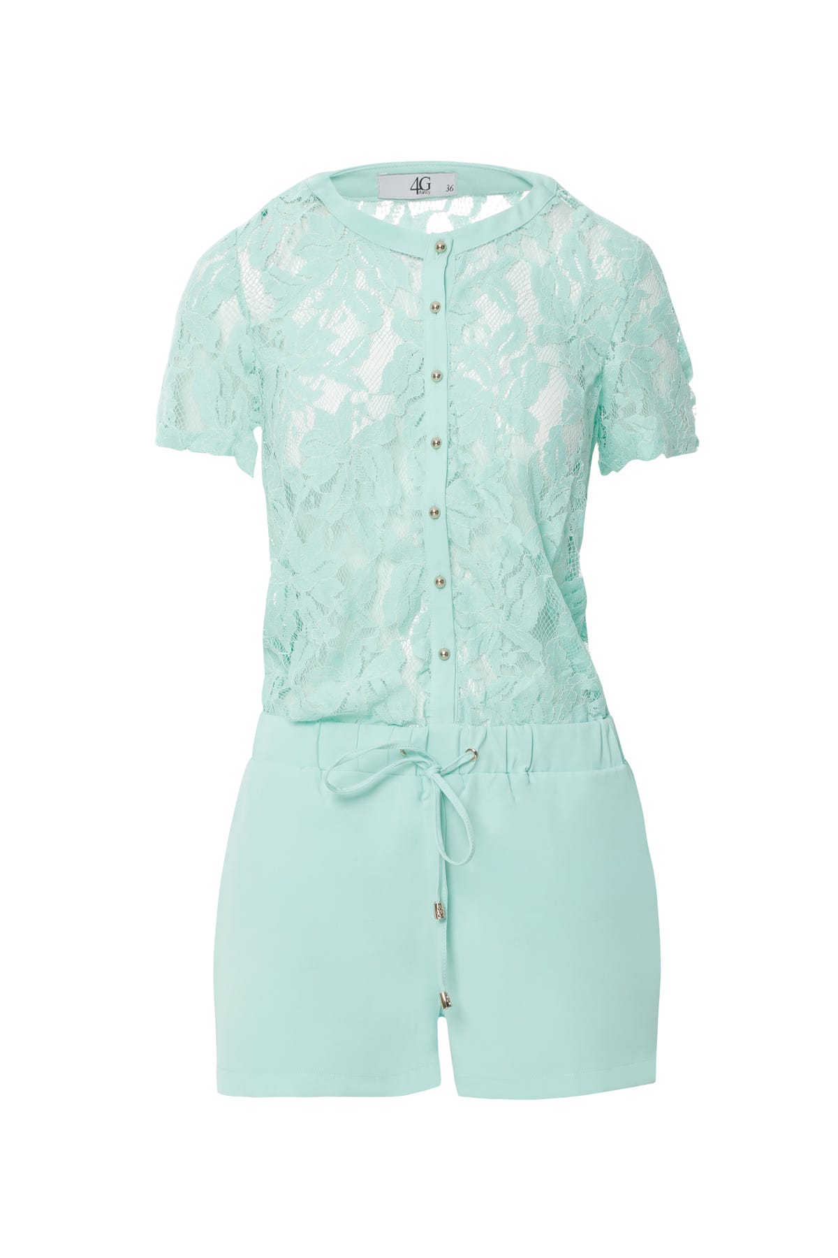 Üst Beden Dantelli Beli Lastikli Mini Tulum