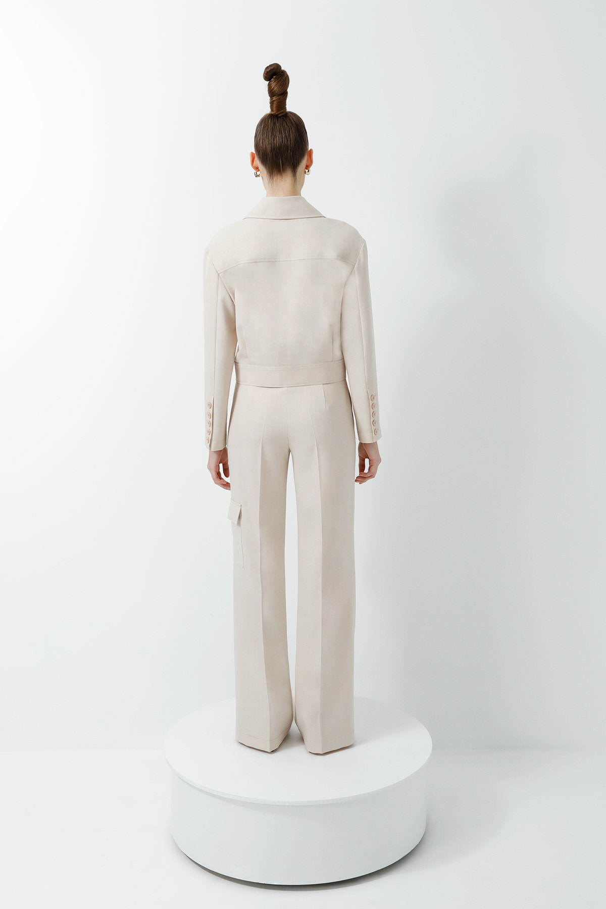 Cep Detaylı Ceket ve Pantolonlu Bej Takım