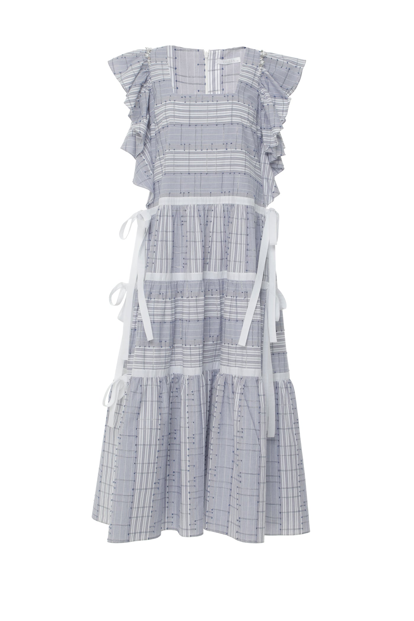 İşleme Detaylı Volan Kollu Yandan Fiyonklu Maxi Elbise