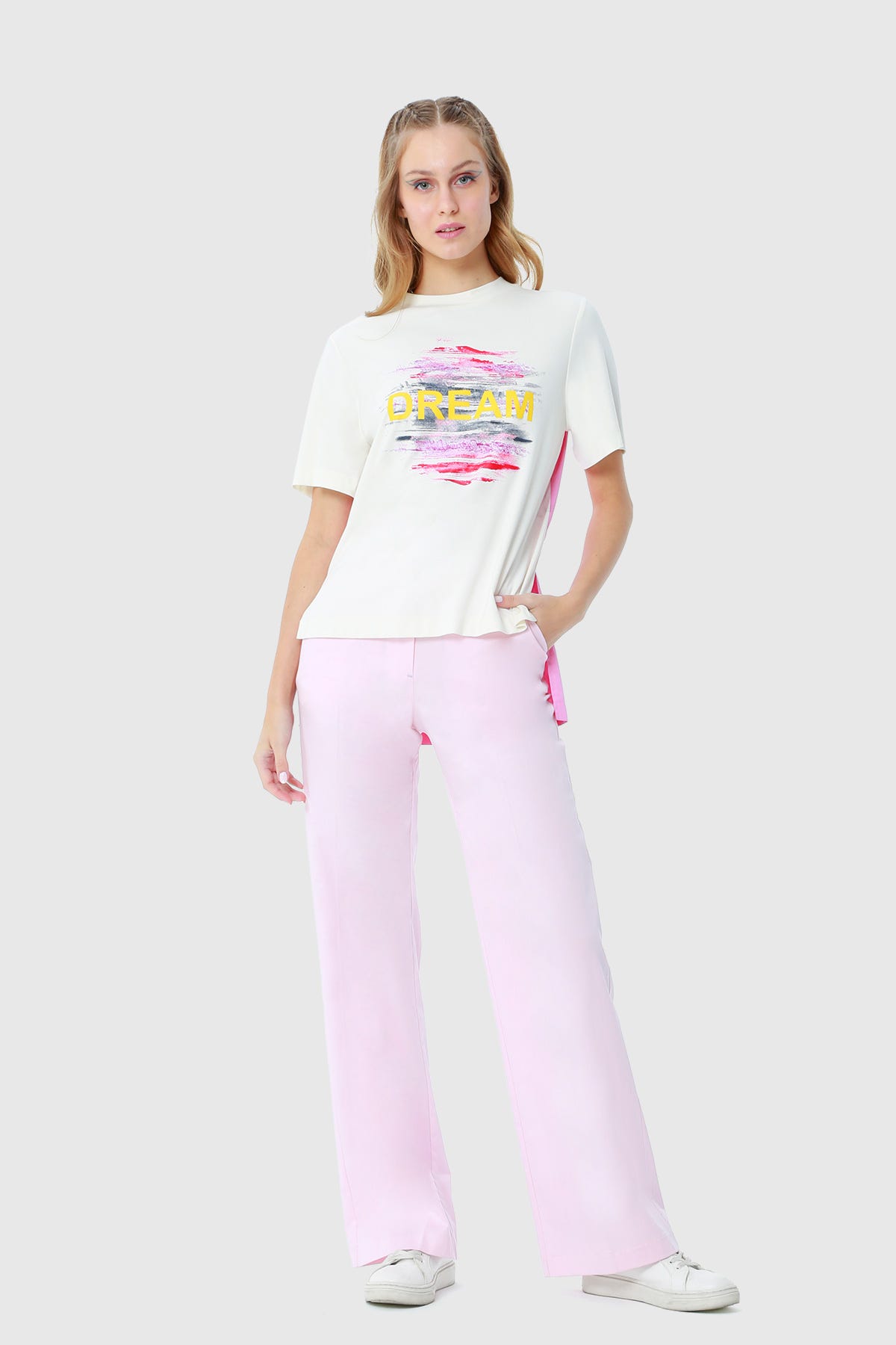 Dream Yazı Baskı Detaylı Arkası Poplin Garnili Örme T-shirt