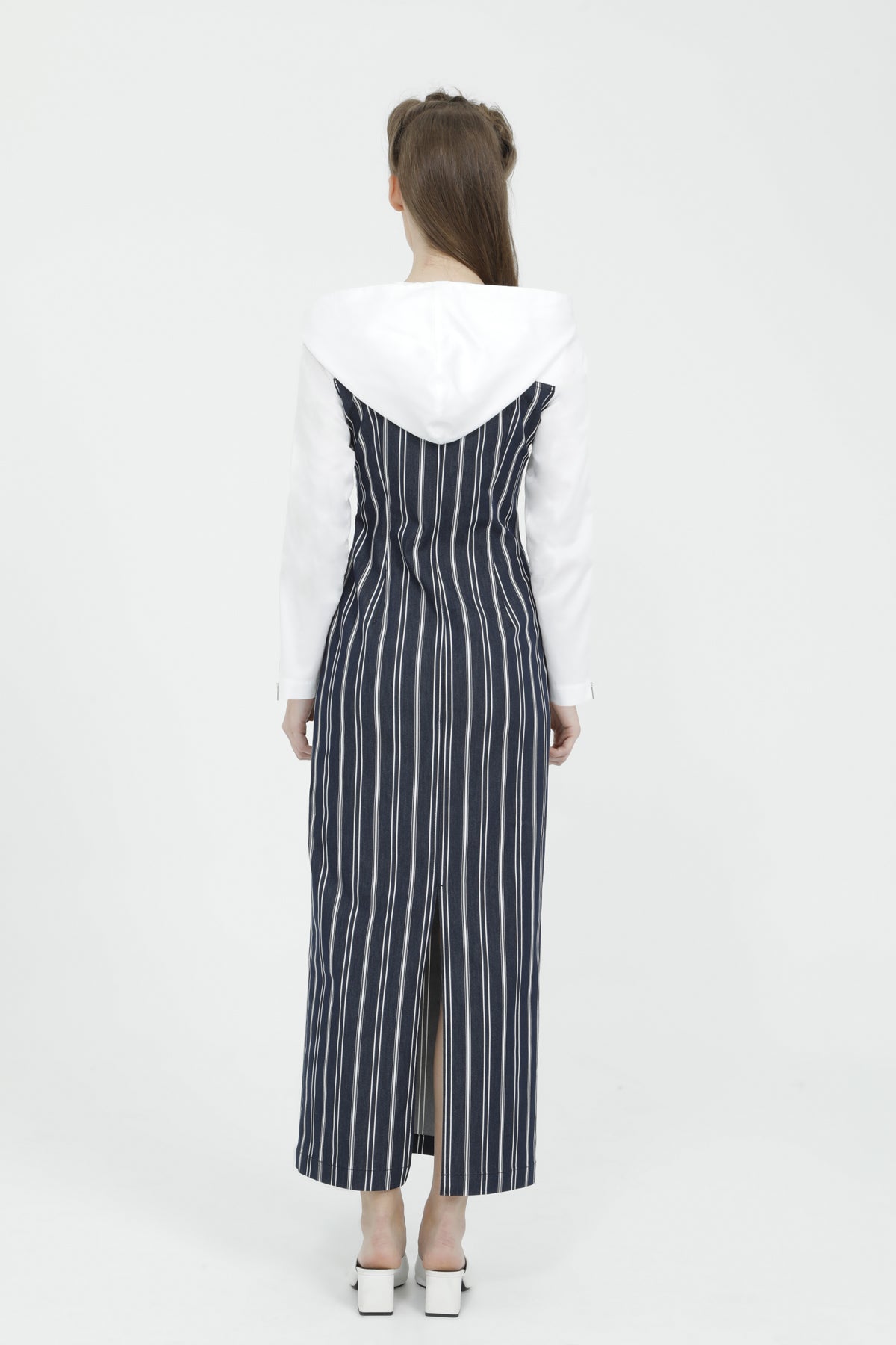 Fermuar Detaylı Uzun Çizgili Streç Elbise