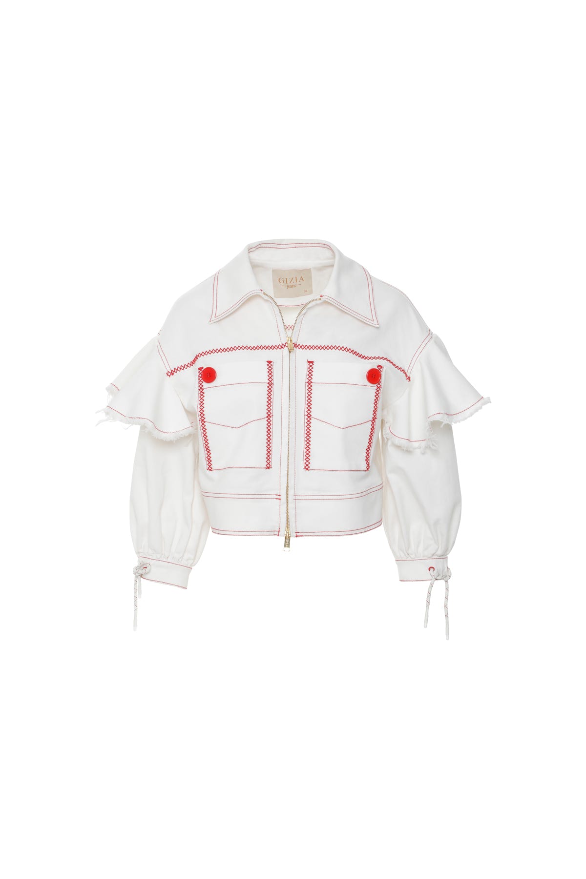 Dikişli Volan Detaylı Jean Ceket