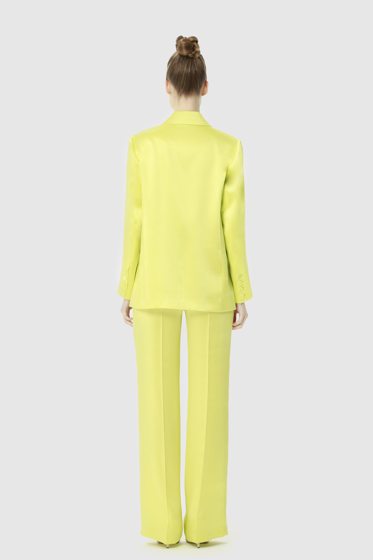 Kruvaze Kapamalı Blazer Ceketli Parlak Saten Kumaş Yeşil Takım Elbise