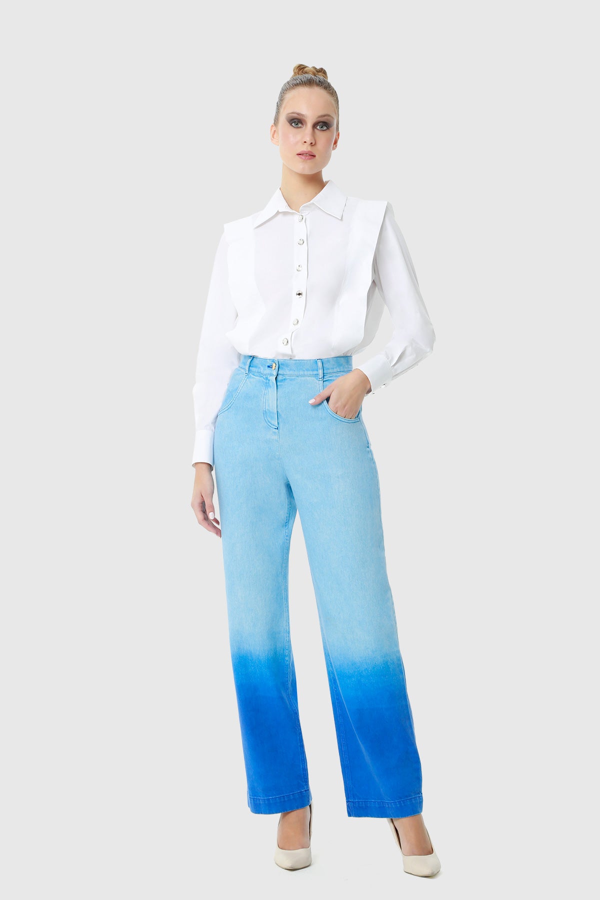 Renk Batik Yıkamalı Boru Paça Rahat Kesim Kot Pantolon