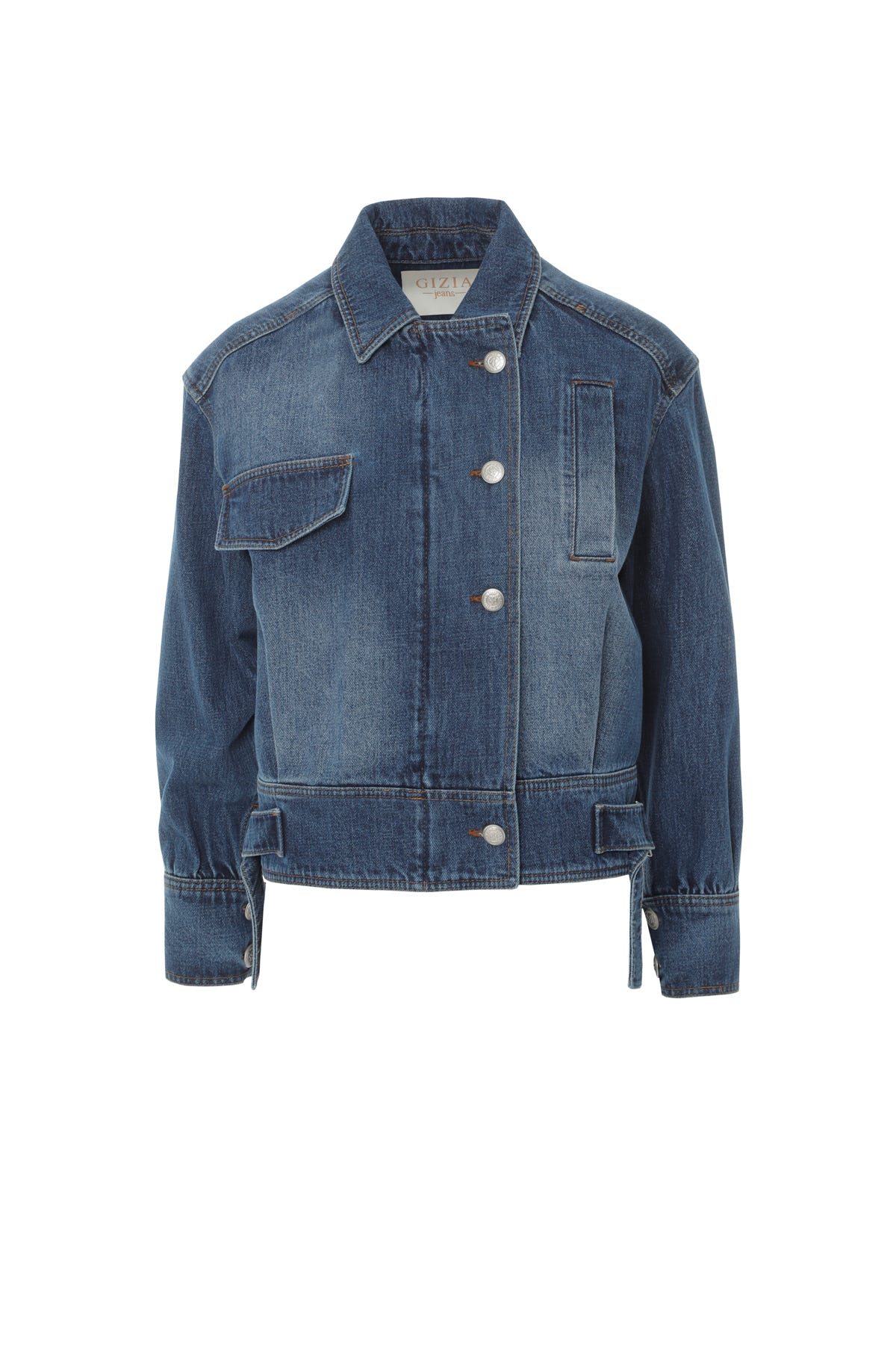 Metal Tokalı İşleme Detaylı Asimetrik Jean Ceket