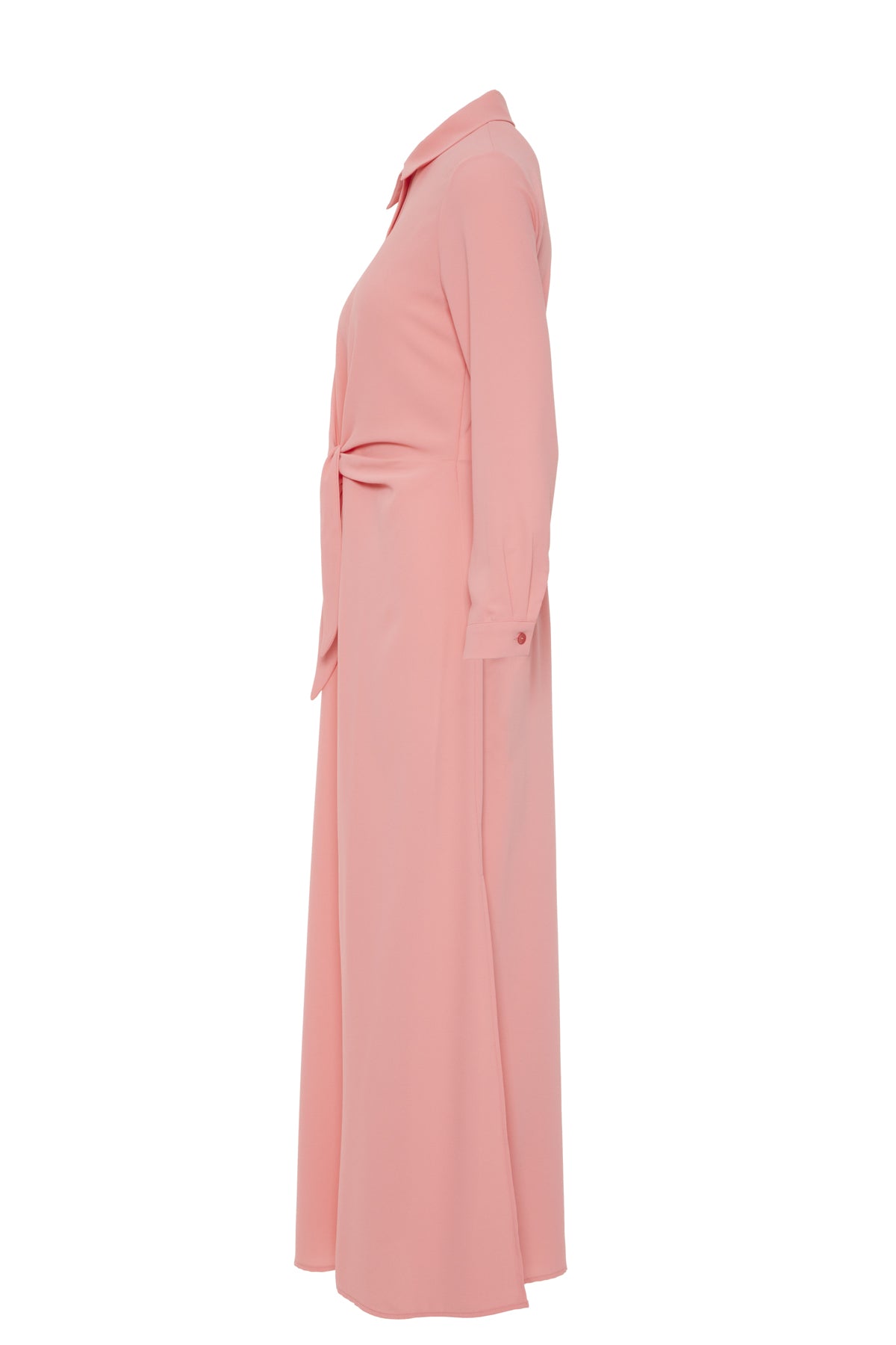 Çiçek Broş Detaylı Kuşaklı Gömlek Uzun Elbise