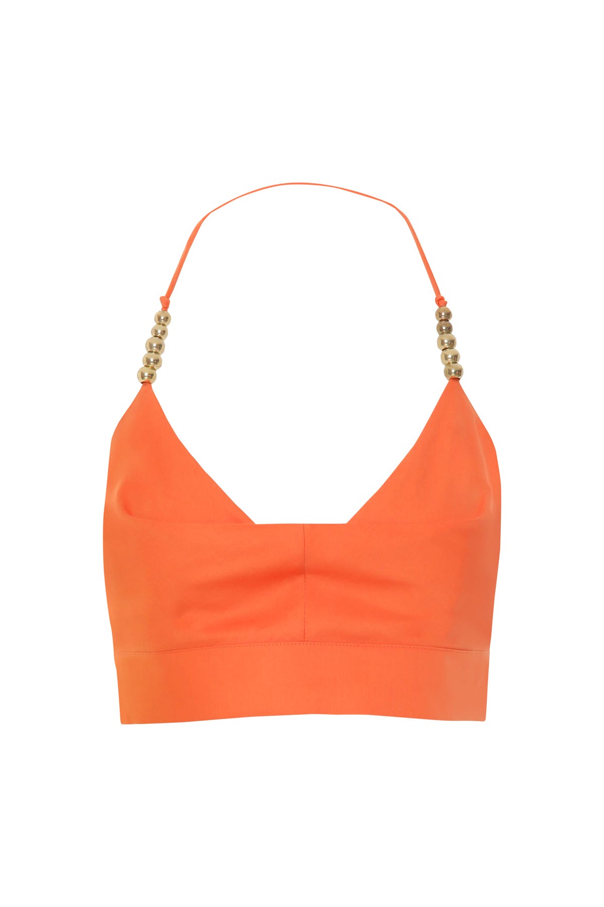 Boyundan Bağlamalı Boncuk Detaylı Arkası Fermuarlı Crop