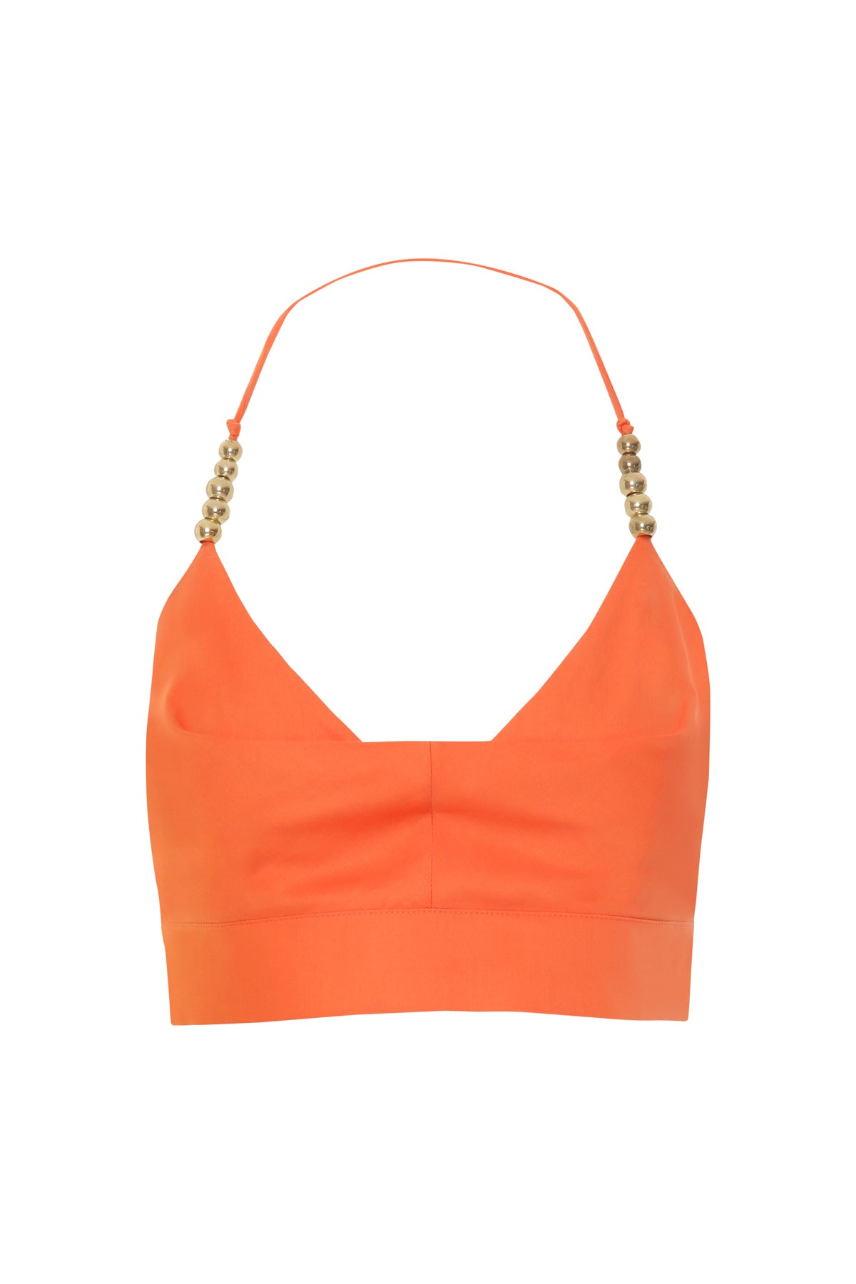 Boyundan Bağlamalı Boncuk Detaylı Arkası Fermuarlı Crop