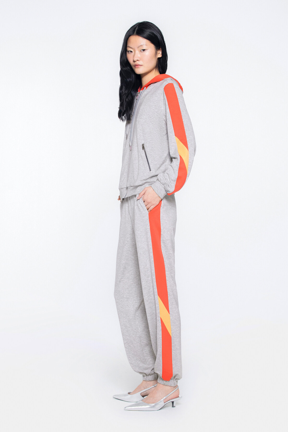 Kapüşonlu Şerit Detaylı Spor Sweatshirt