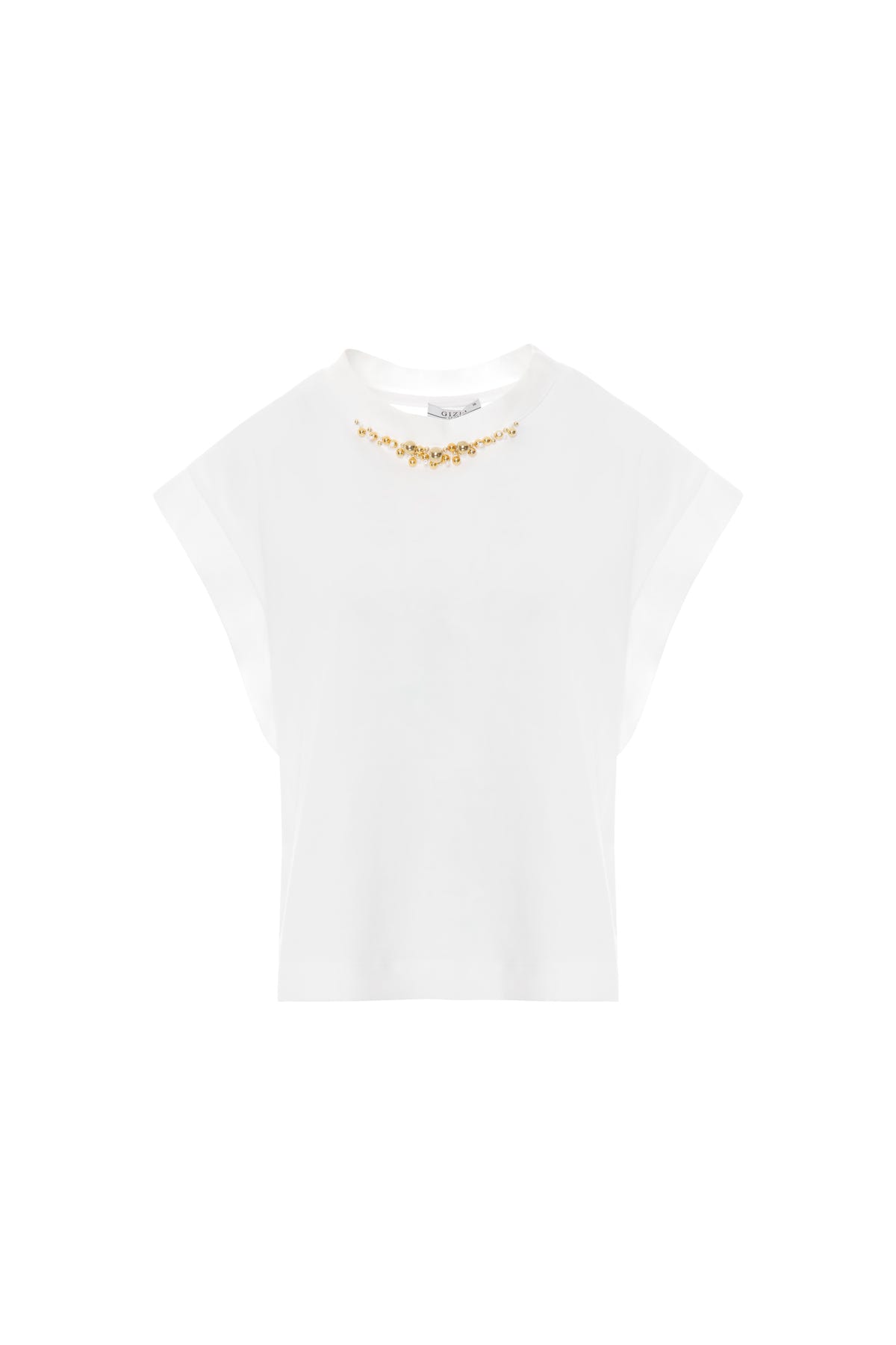 Yakası İşlemeli Sıfır Yaka Şık T-shirt