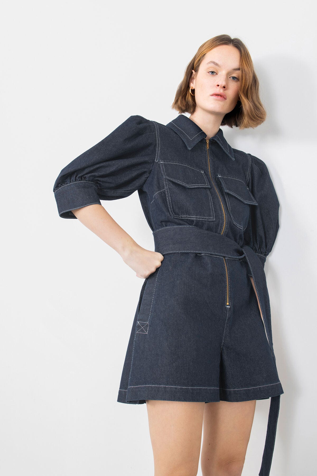 Nakışlı İşleme Detaylı Kuşaklı Jean Tulum