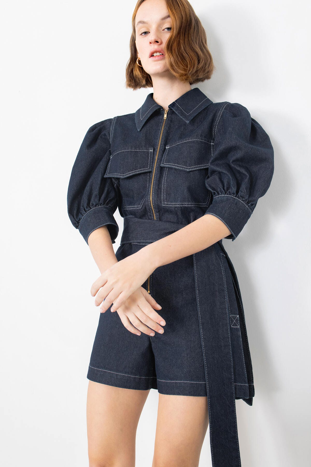 Nakışlı İşleme Detaylı Kuşaklı Jean Tulum